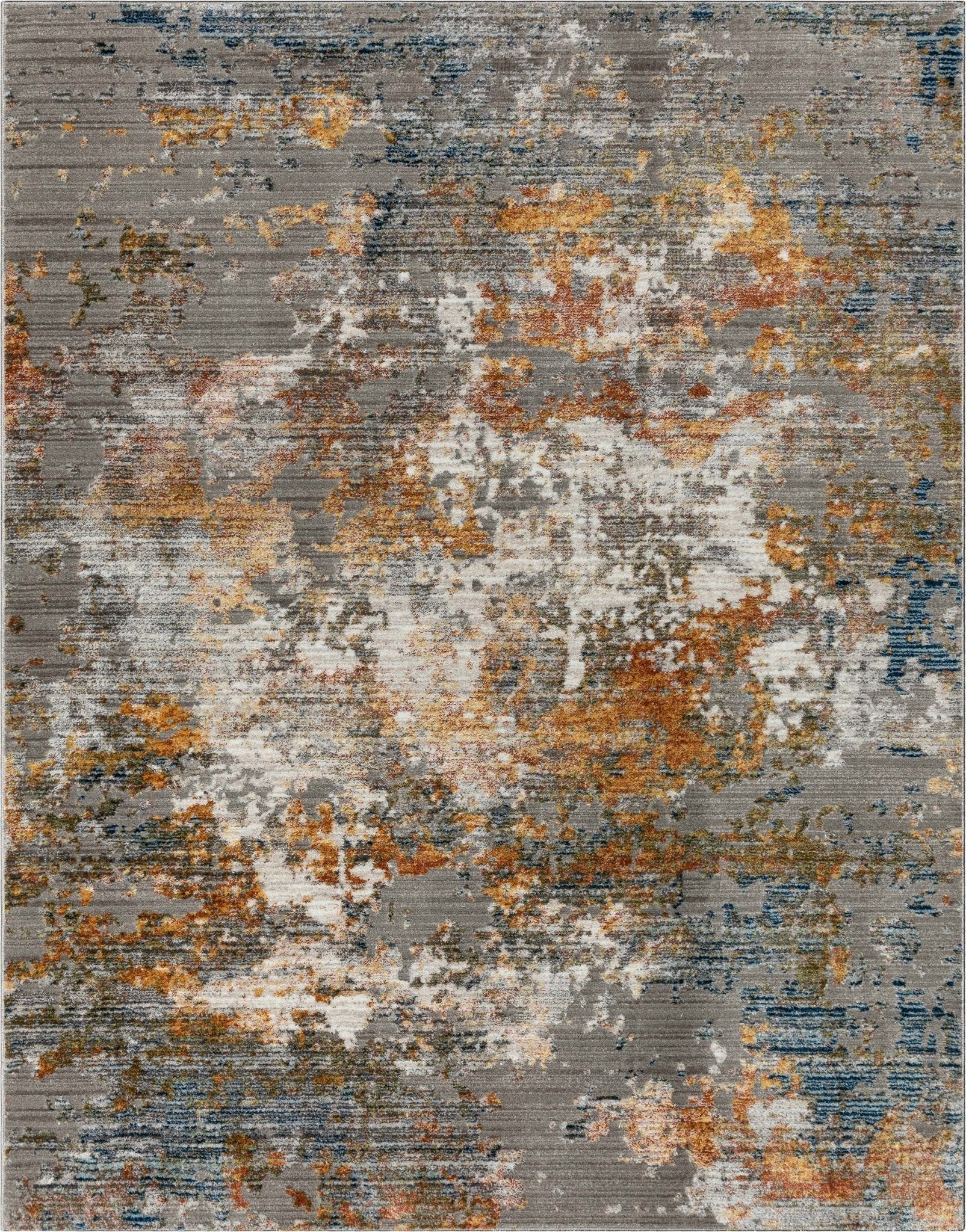 Abstract Modern Distressed Grey Multi High-Low Rug Well Woven