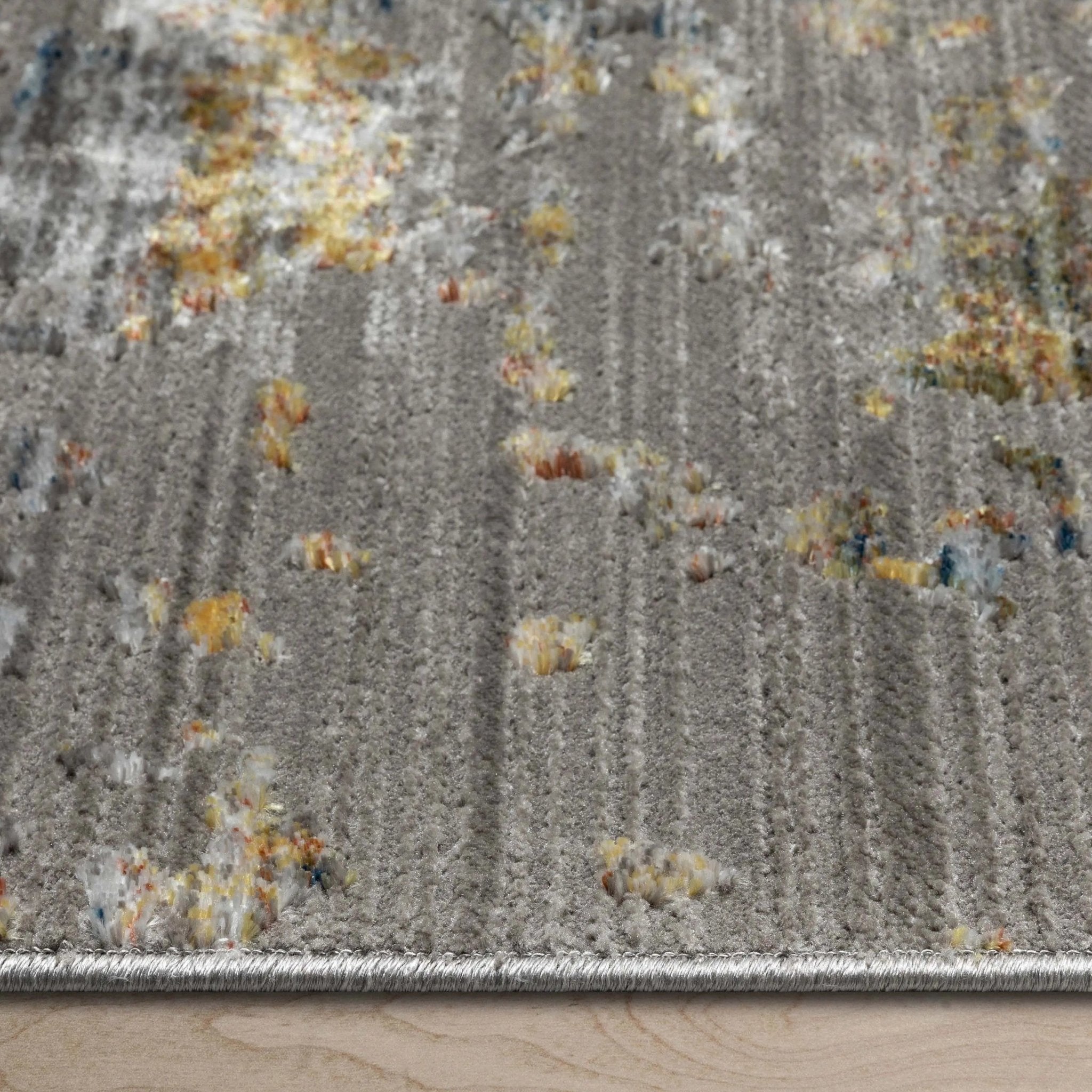 Abstract Modern Distressed Grey Multi High-Low Rug Well Woven