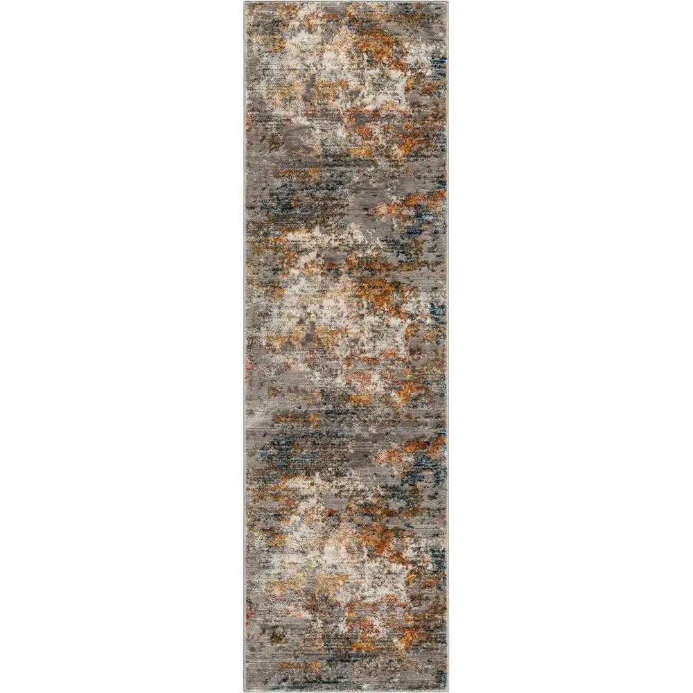Abstract Modern Distressed Grey Multi High-Low Rug Well Woven