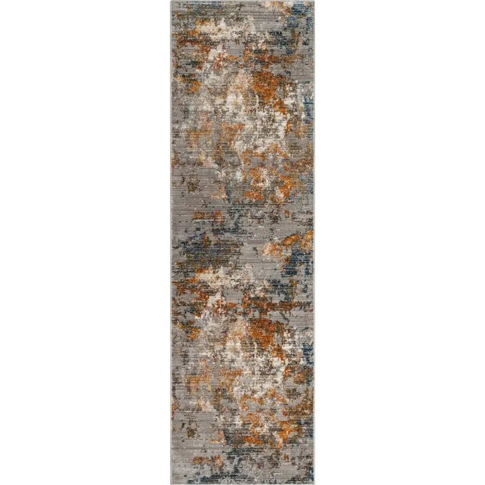 Abstract Modern Distressed Grey Multi High-Low Rug Well Woven