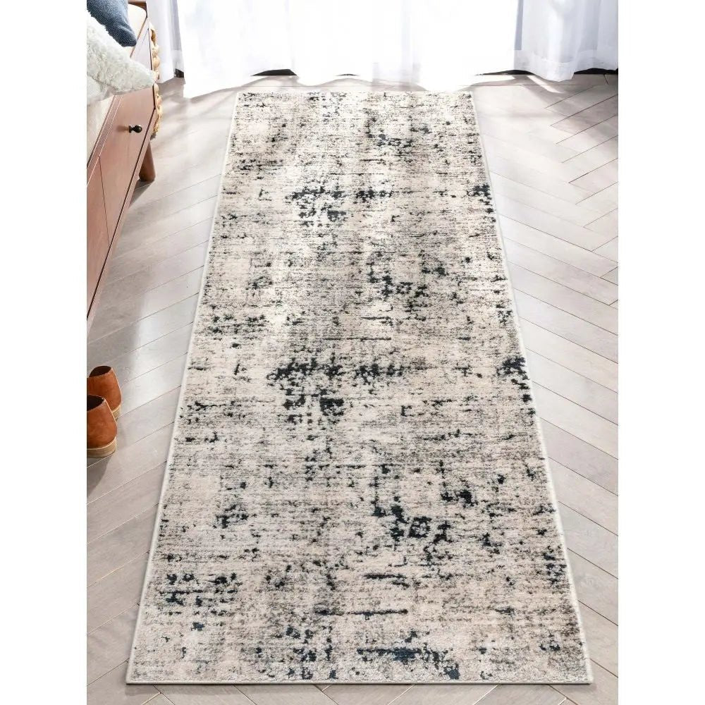Abstract Modern Distressed Grey Navy High-Low Rug Well Woven