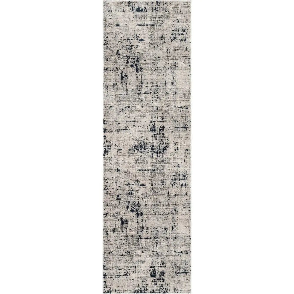 Abstract Modern Distressed Grey Navy High-Low Rug Well Woven