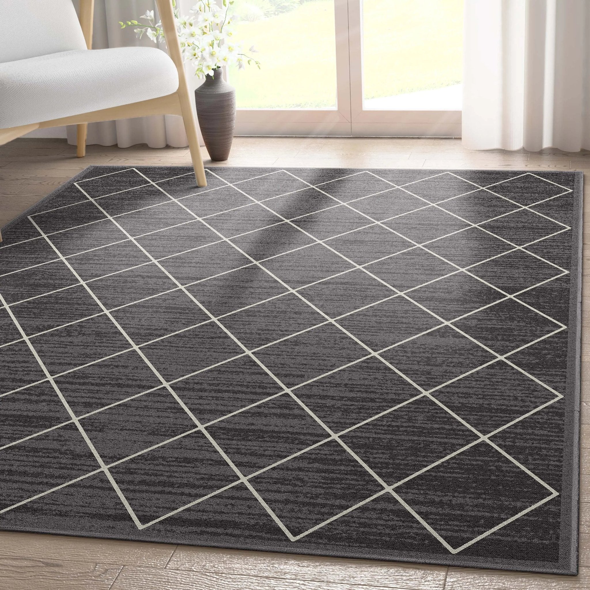 Clover Grey Modern Trellis Flat-Weave Cotton Backing Rug Well Woven
