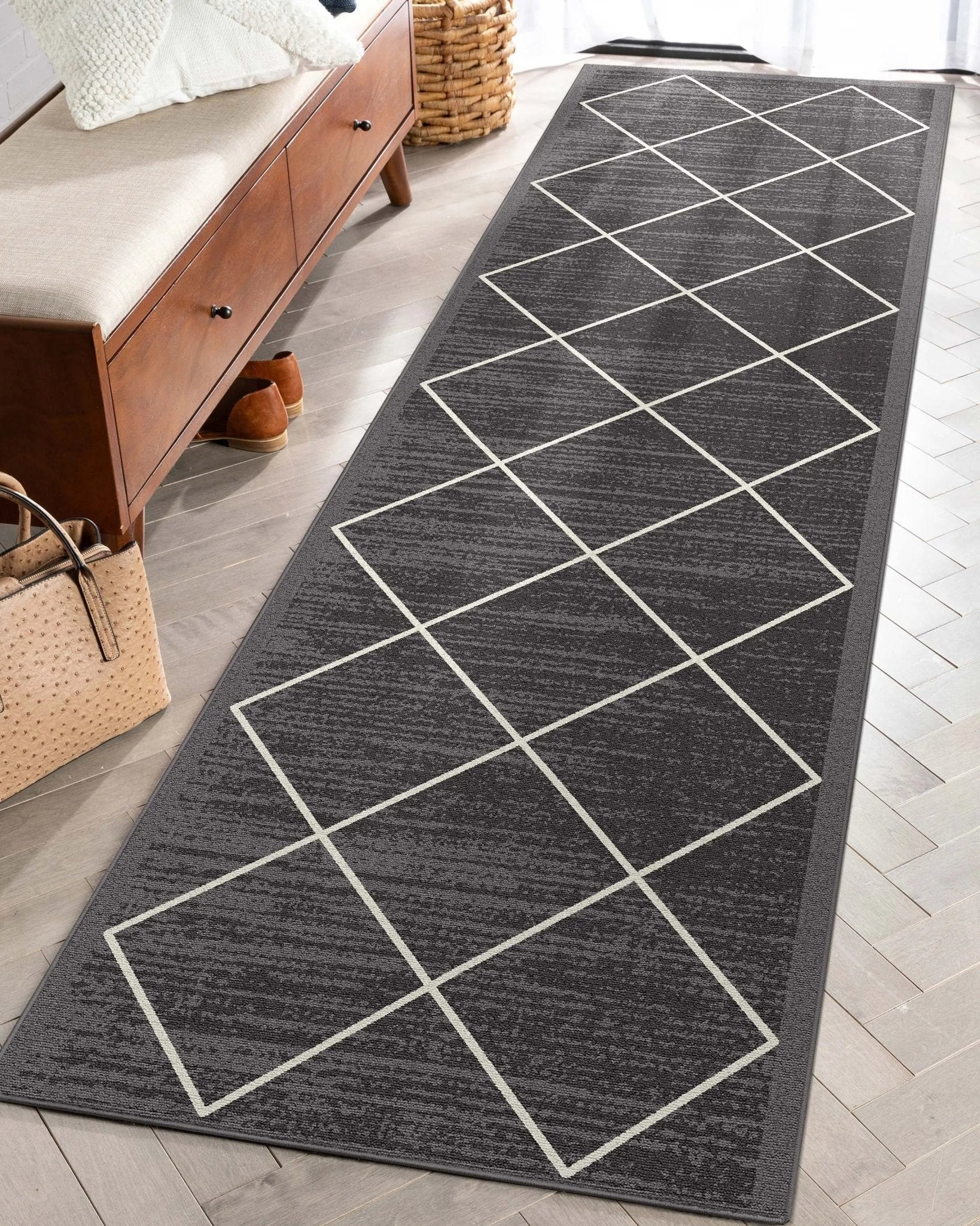 Clover Grey Modern Trellis Flat-Weave Cotton Backing Rug Well Woven