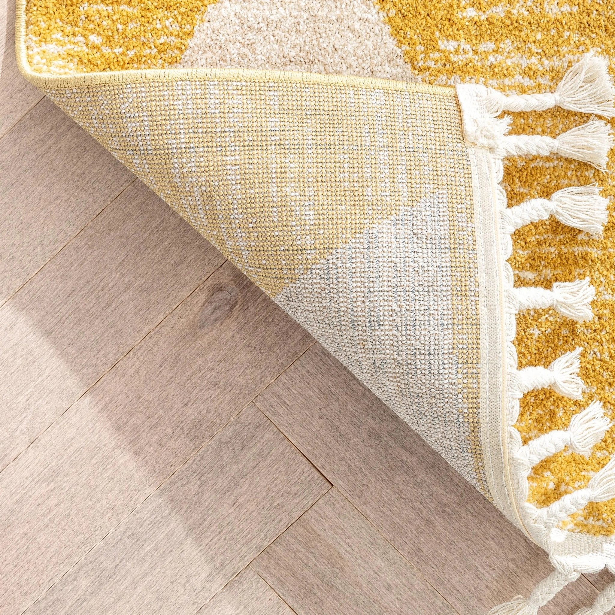 Triangles Modern Geometric Pattern Yellow Kids Rug Well Woven