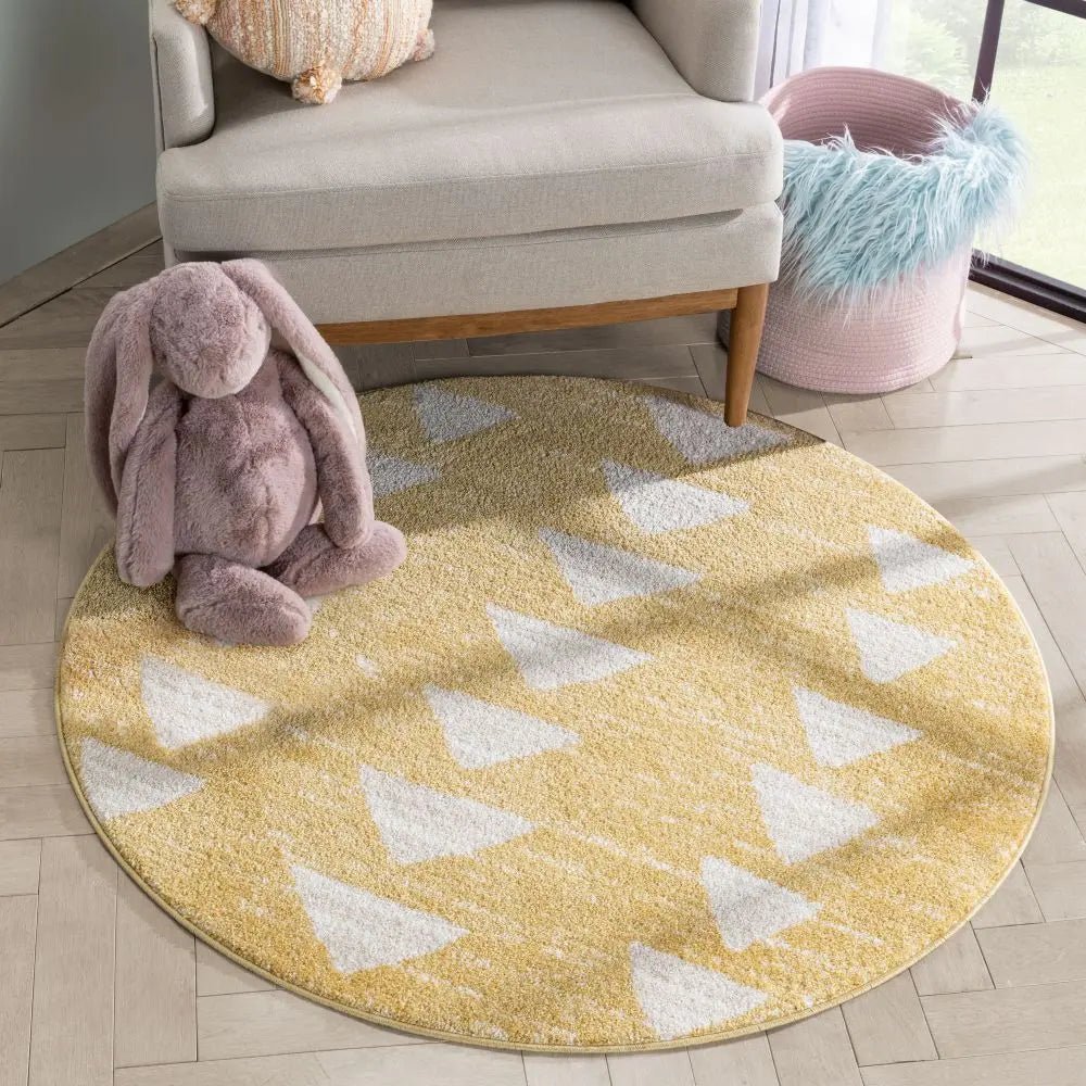 Triangles Modern Geometric Pattern Yellow Kids Rug Well Woven