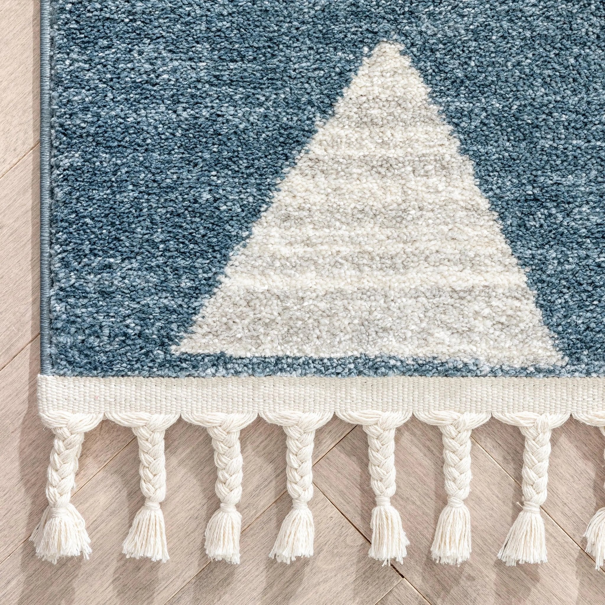 Triangles Modern Geometric Pattern Blue Kids Rug Well Woven
