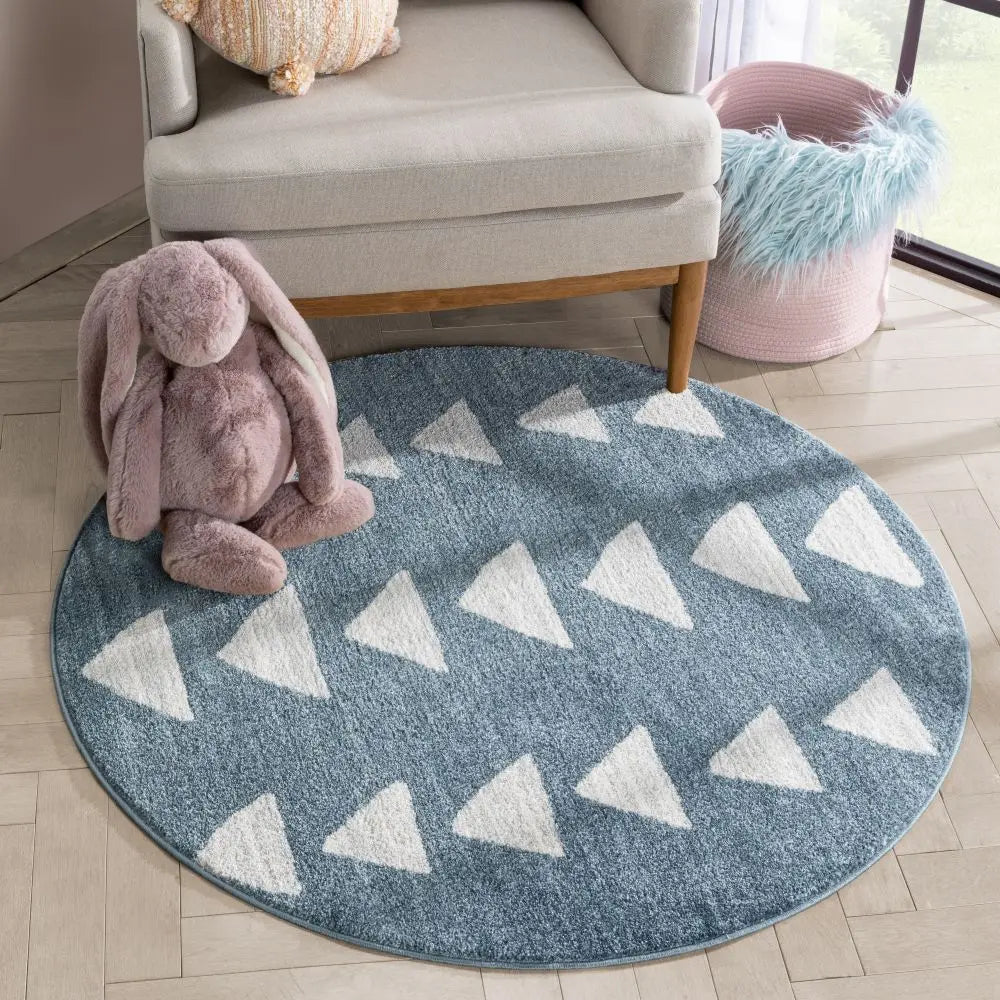 Triangles Modern Geometric Pattern Blue Kids Rug Well Woven