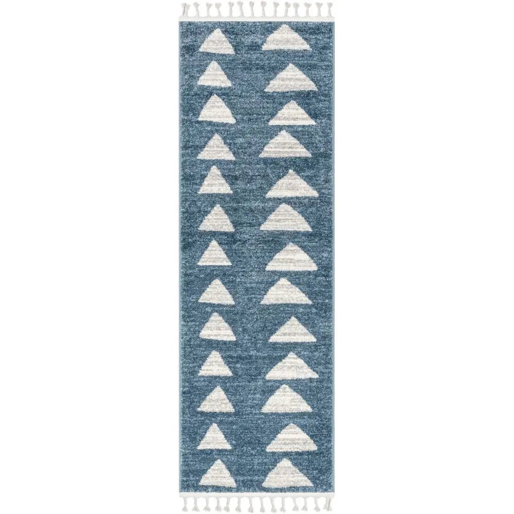 Triangles Modern Geometric Pattern Blue Kids Rug Well Woven