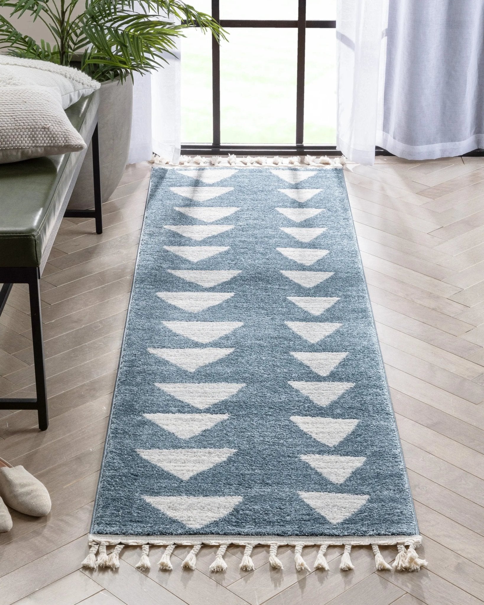 Triangles Modern Geometric Pattern Blue Kids Rug Well Woven