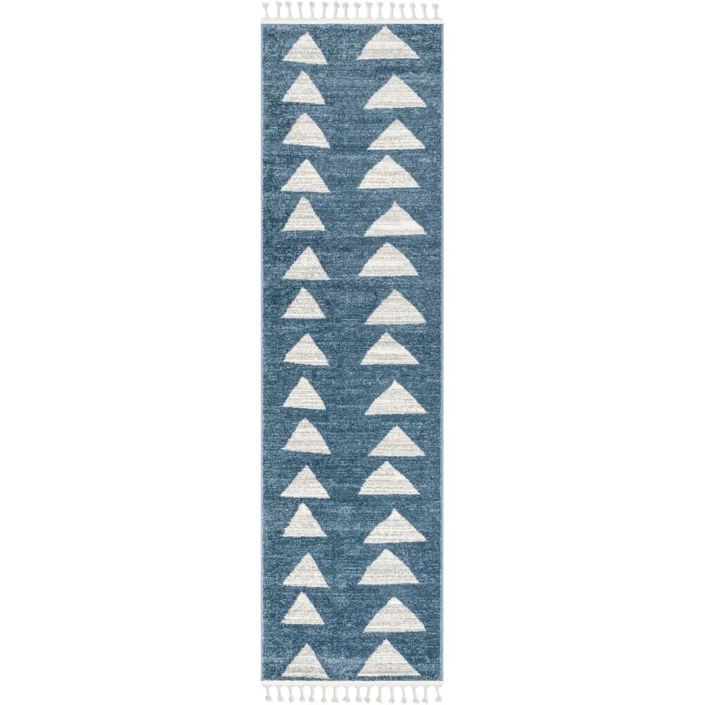 Triangles Modern Geometric Pattern Blue Kids Rug Well Woven