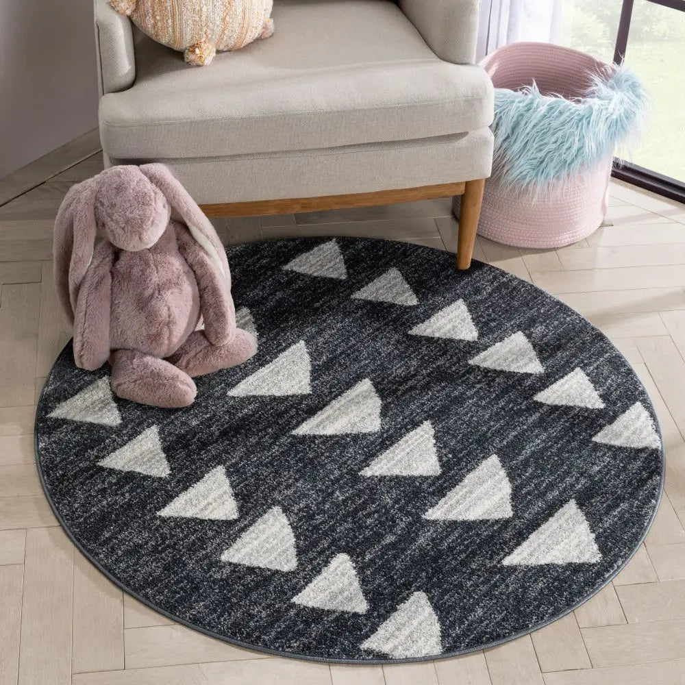 Triangles Modern Geometric Pattern Grey Kids Rug Well Woven
