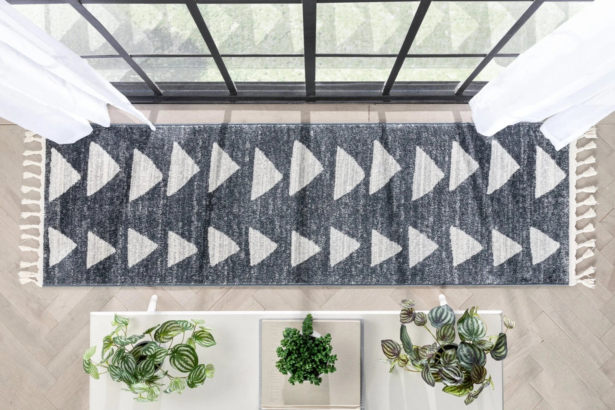 Triangles Modern Geometric Pattern Grey Kids Rug Well Woven