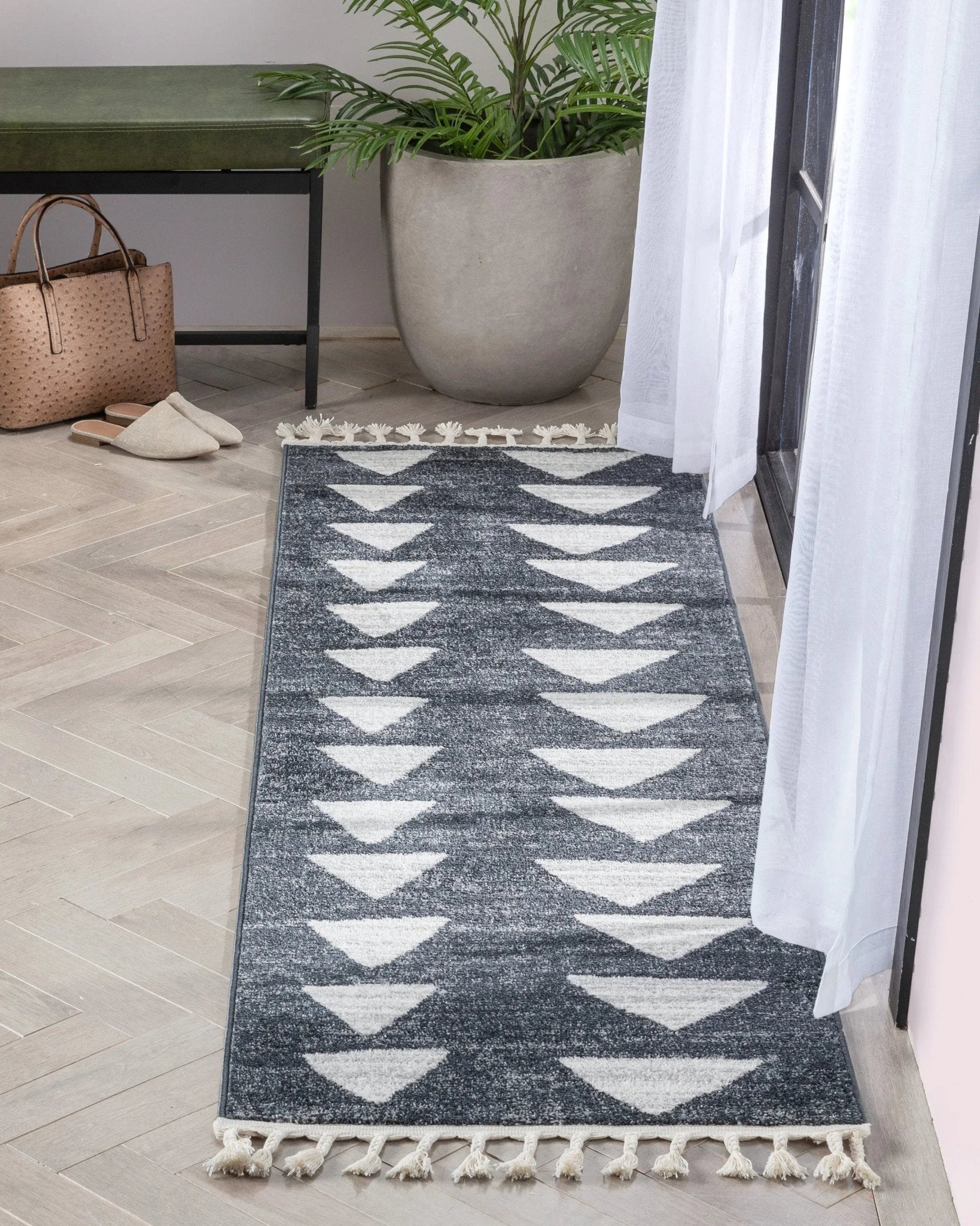 Triangles Modern Geometric Pattern Grey Kids Rug Well Woven