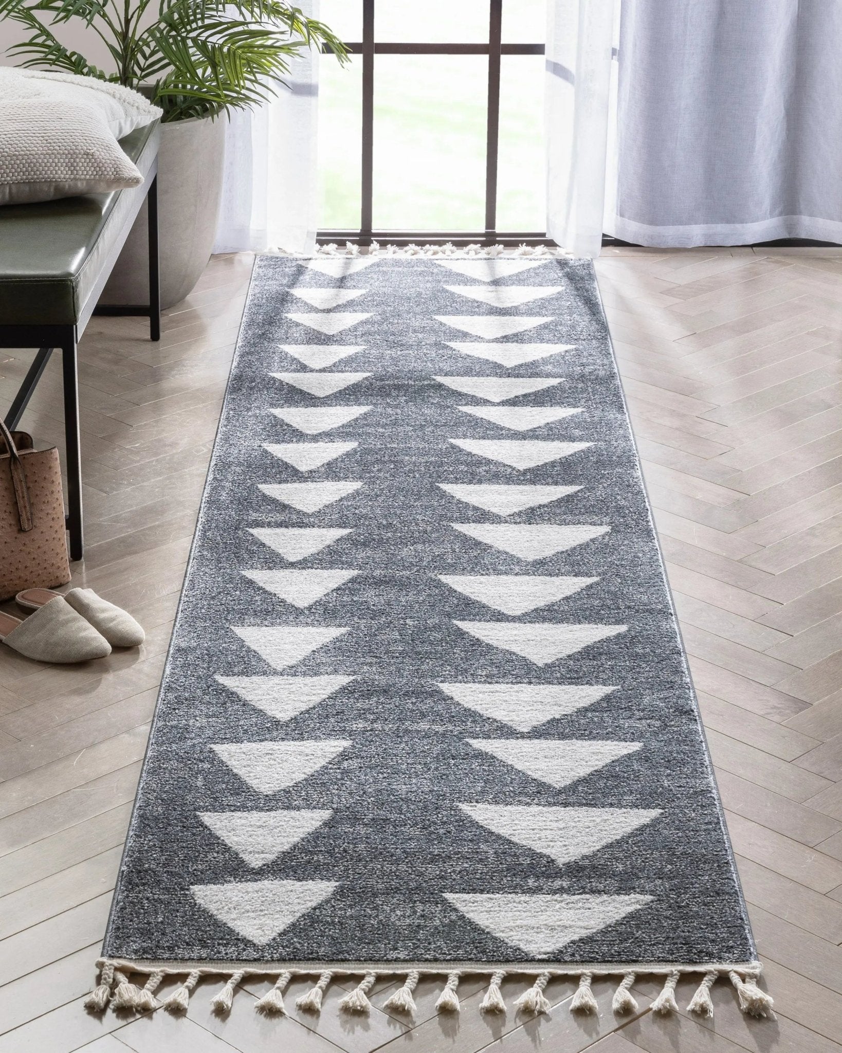 Triangles Modern Geometric Pattern Grey Kids Rug Well Woven