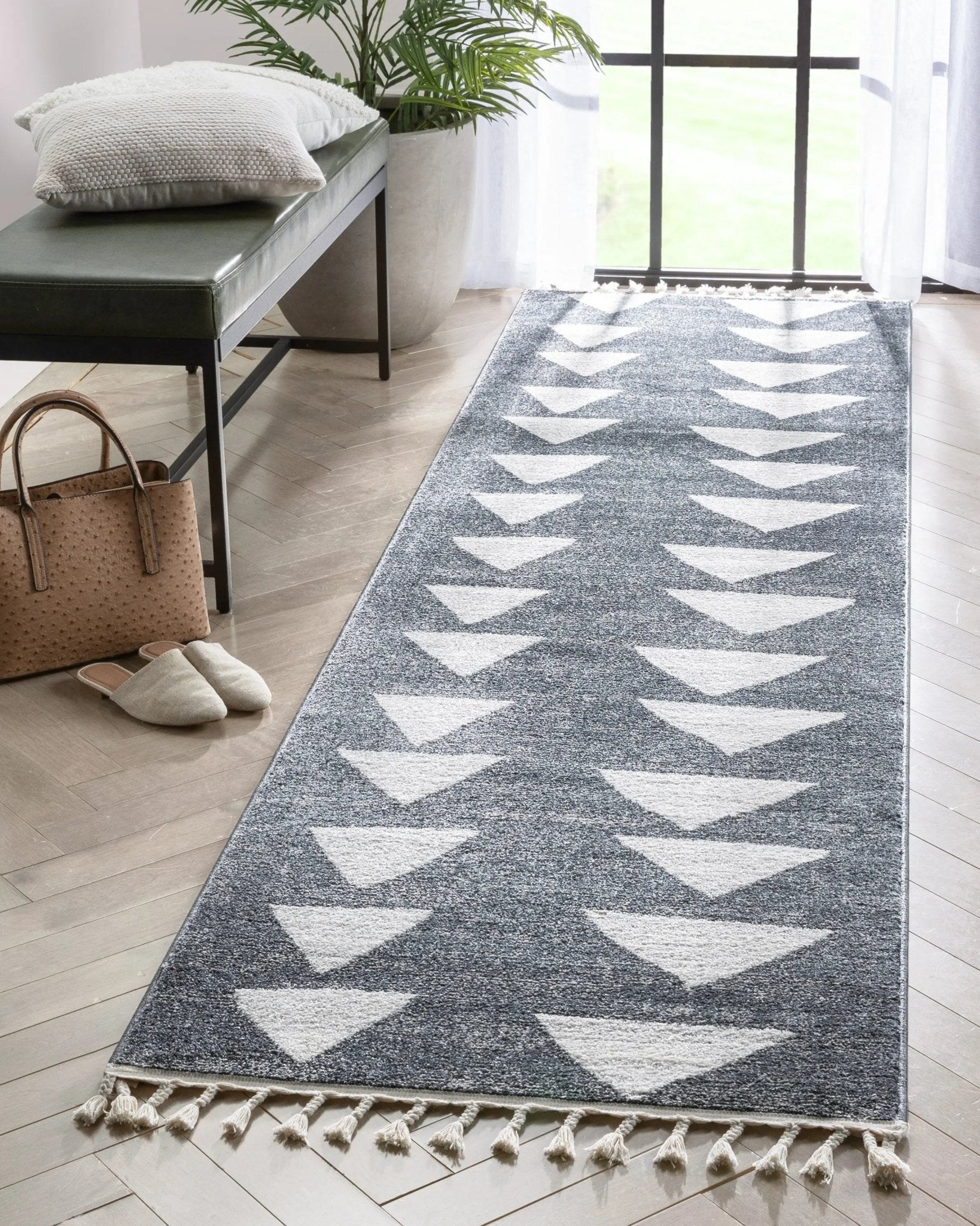Triangles Modern Geometric Pattern Grey Kids Rug Well Woven