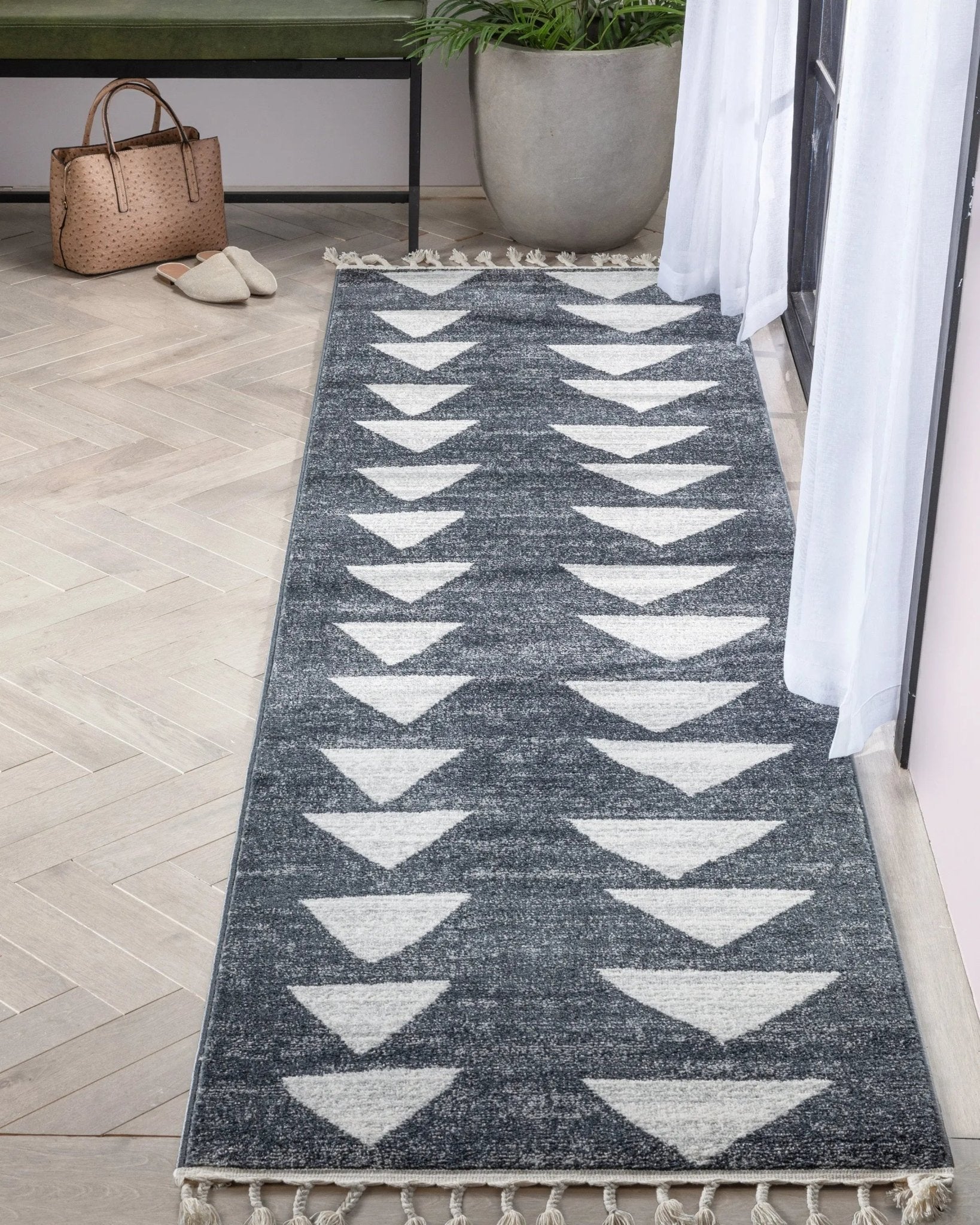 Triangles Modern Geometric Pattern Grey Kids Rug Well Woven