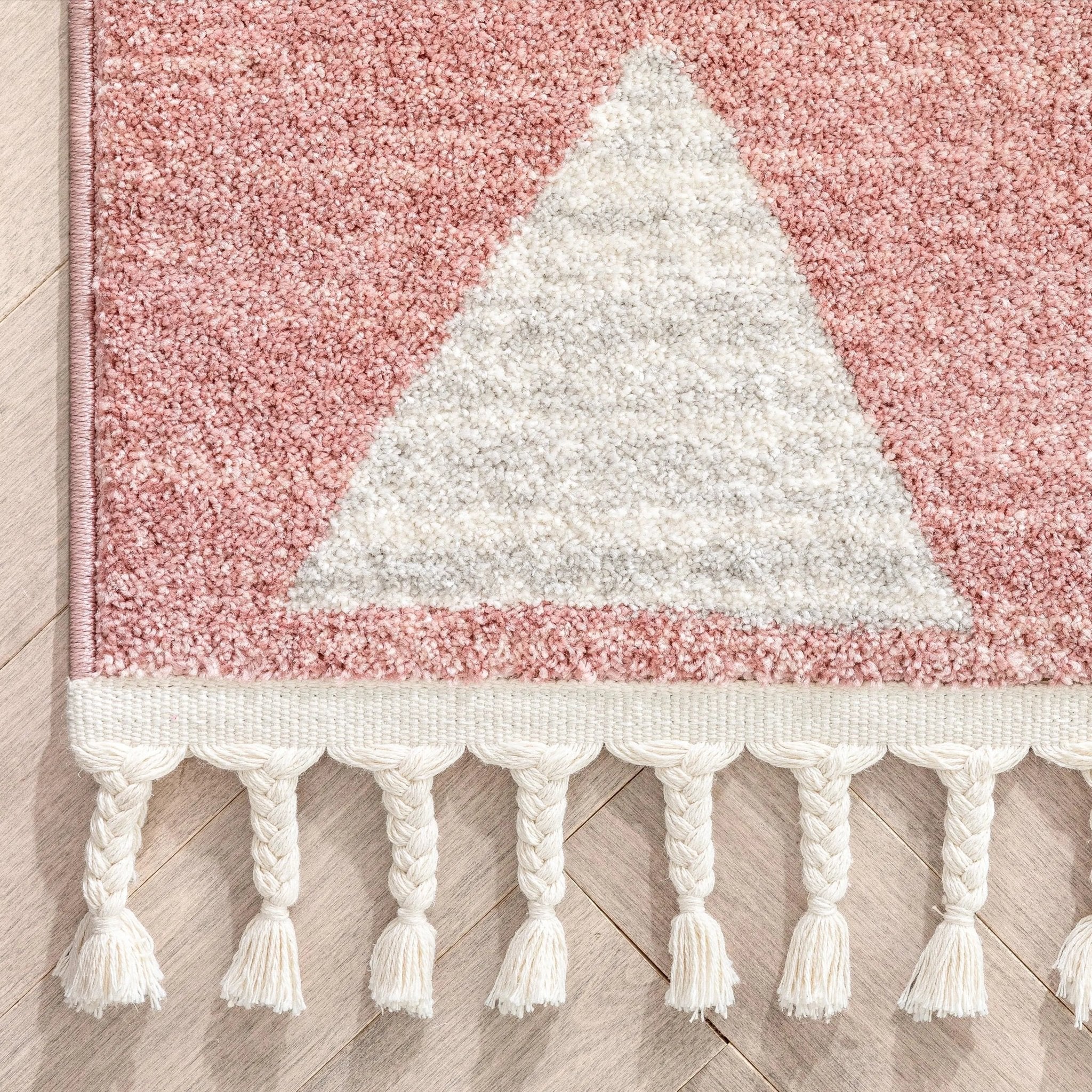 Triangles Modern Geometric Pattern Pink Kids Rug Well Woven