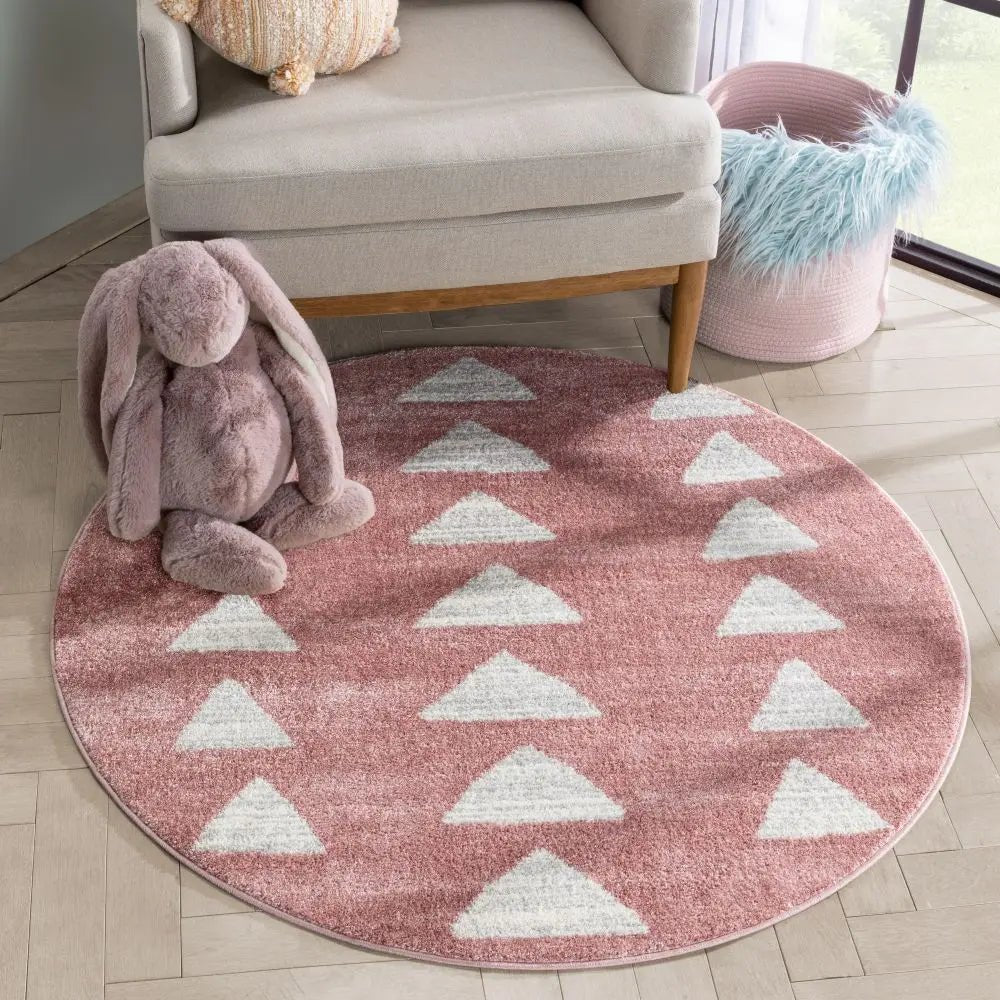 Triangles Modern Geometric Pattern Pink Kids Rug Well Woven