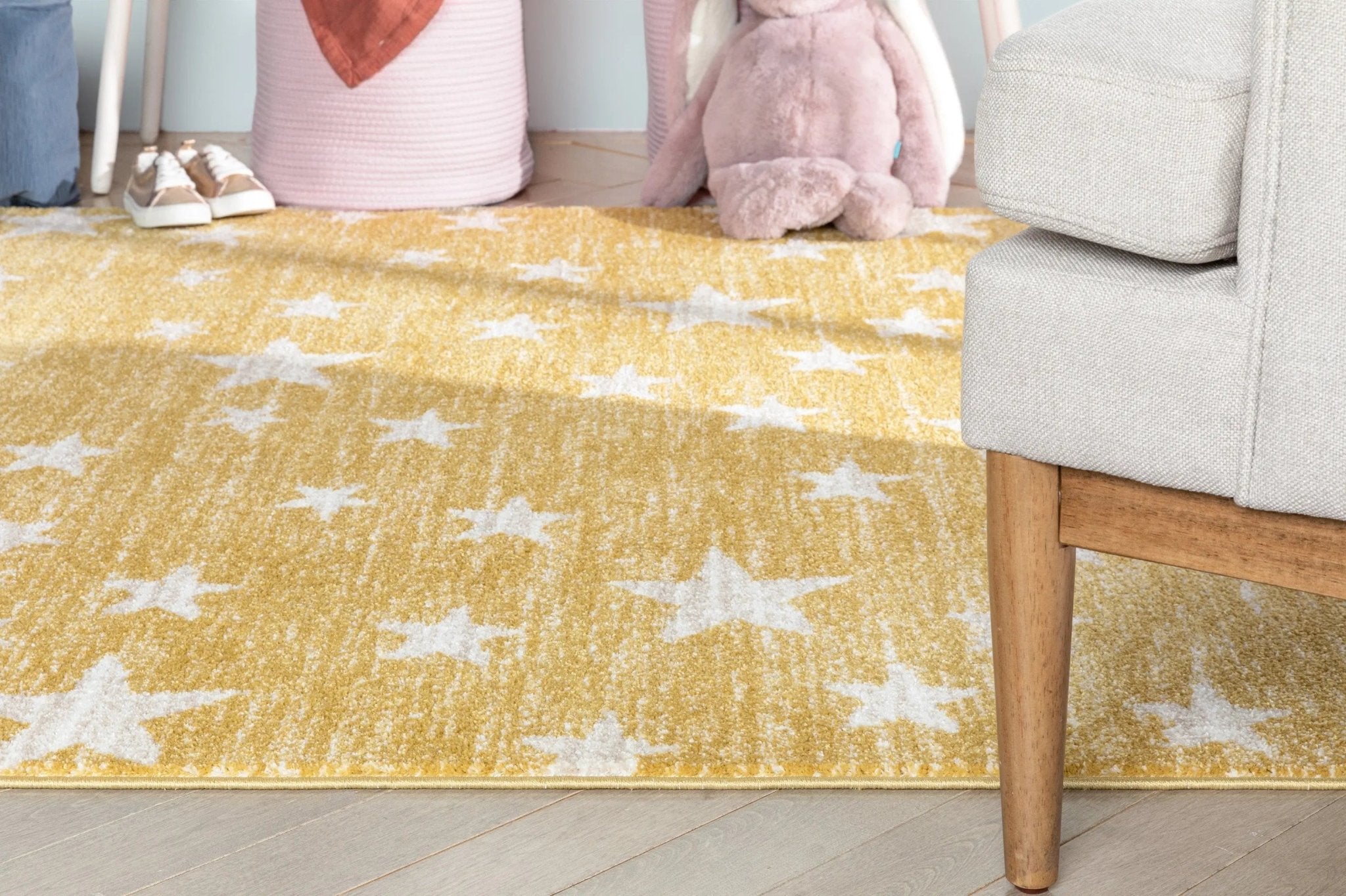 Stars Modern Geometric Yellow Kids Rug Well Woven