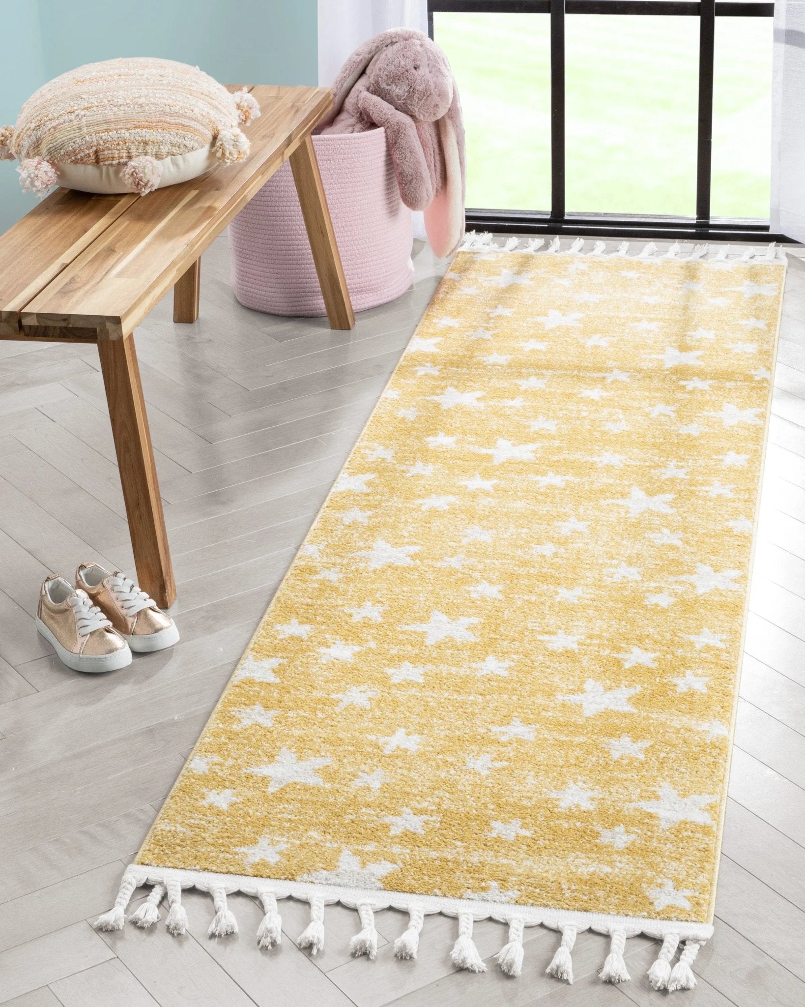 Stars Modern Geometric Yellow Kids Rug Well Woven