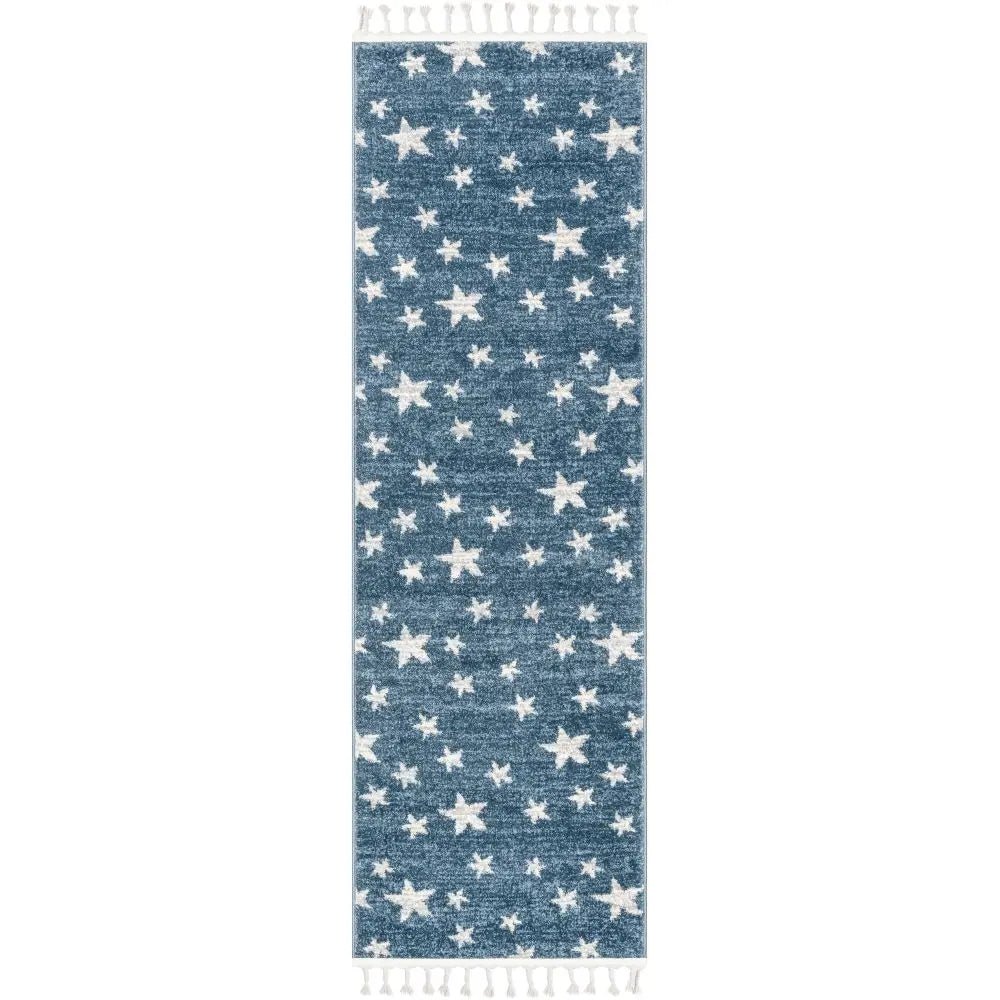 Stars Modern Geometric Blue Kids Rug Well Woven