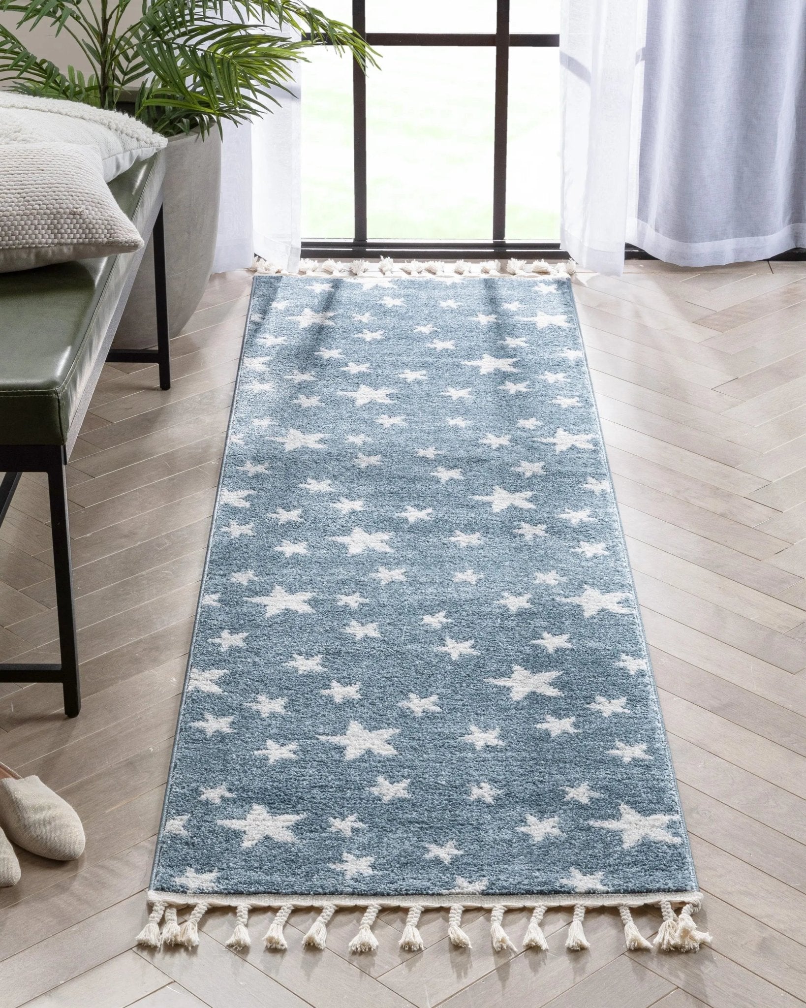 Stars Modern Geometric Blue Kids Rug Well Woven