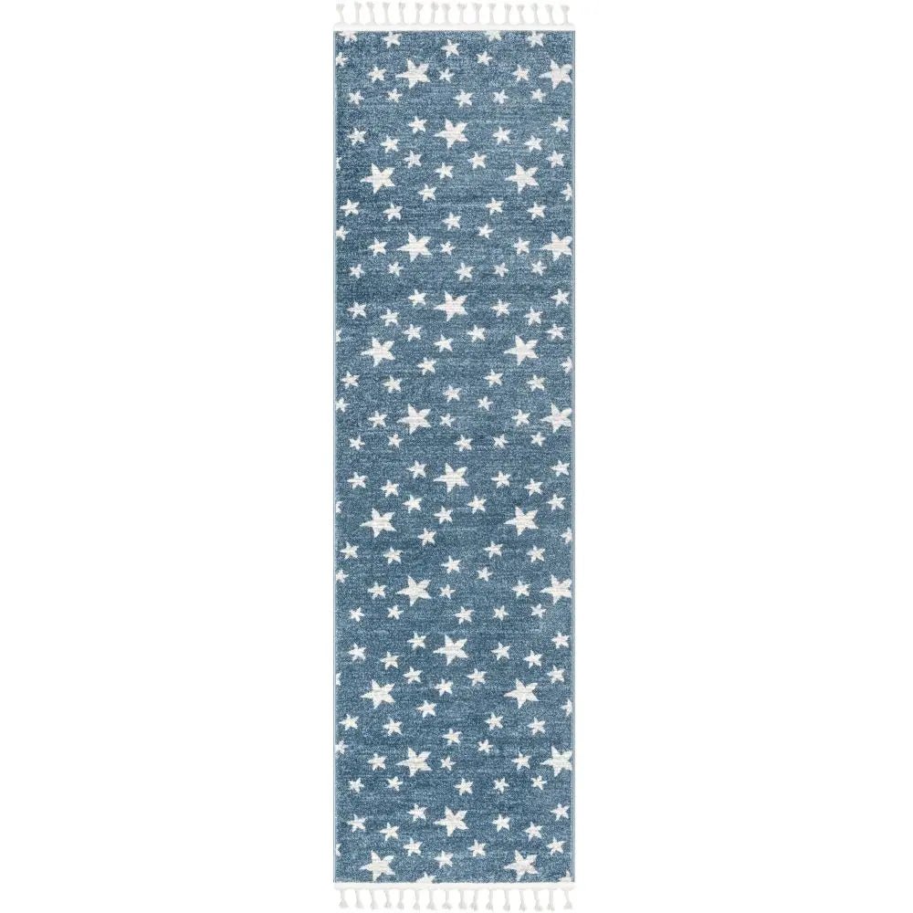 Stars Modern Geometric Blue Kids Rug Well Woven