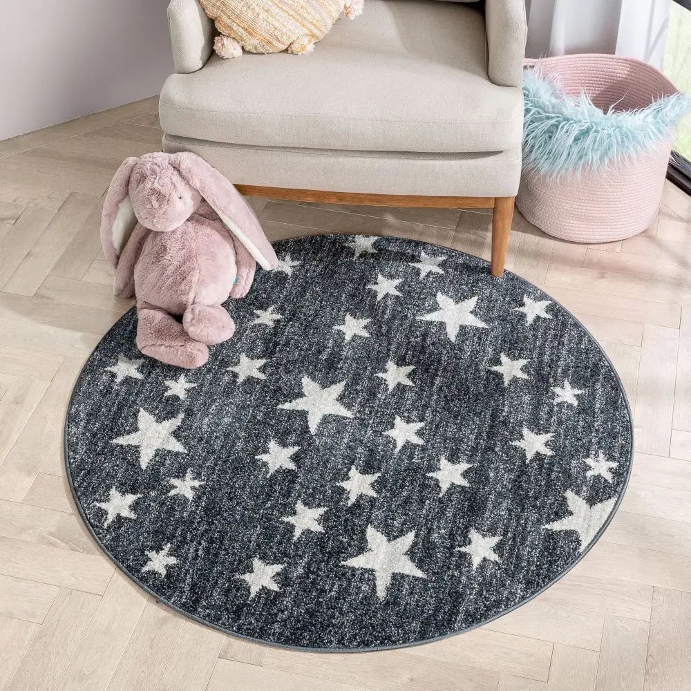 Stars Modern Geometric Grey Kids Rug Well Woven