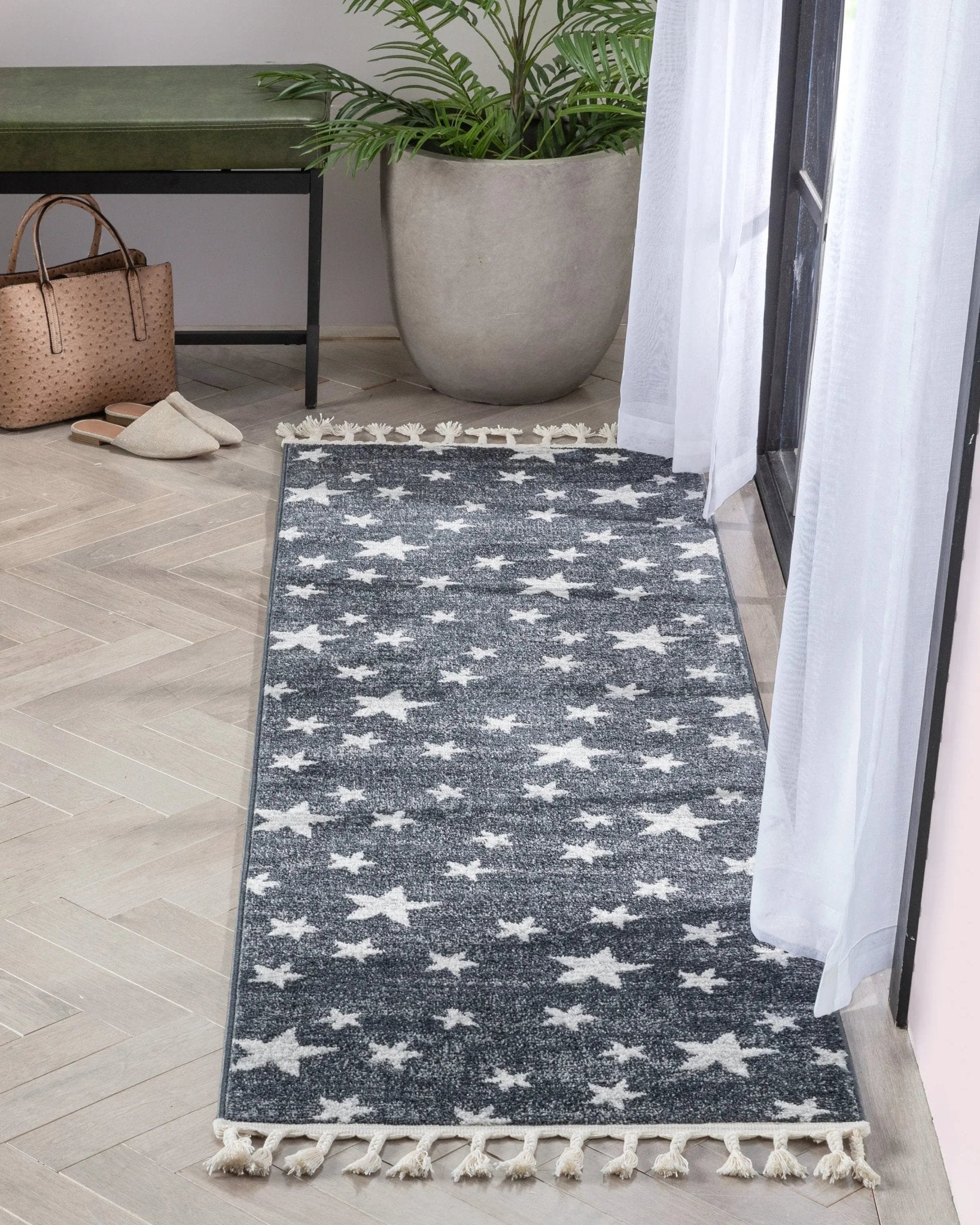 Stars Modern Geometric Grey Kids Rug Well Woven