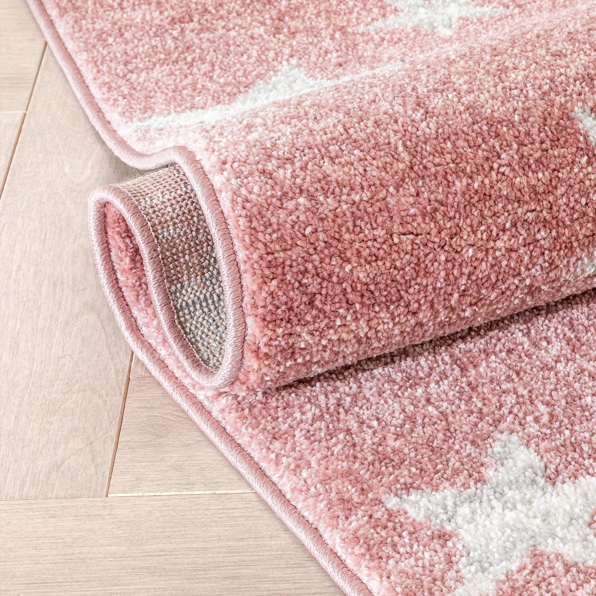 Stars Modern Geometric Pink Kids Rug Well Woven