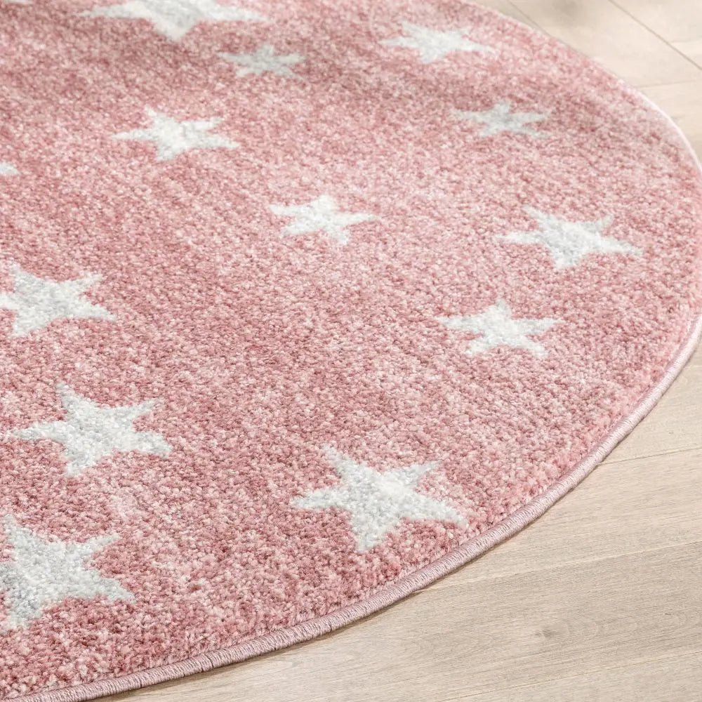 Stars Modern Geometric Pink Kids Rug Well Woven