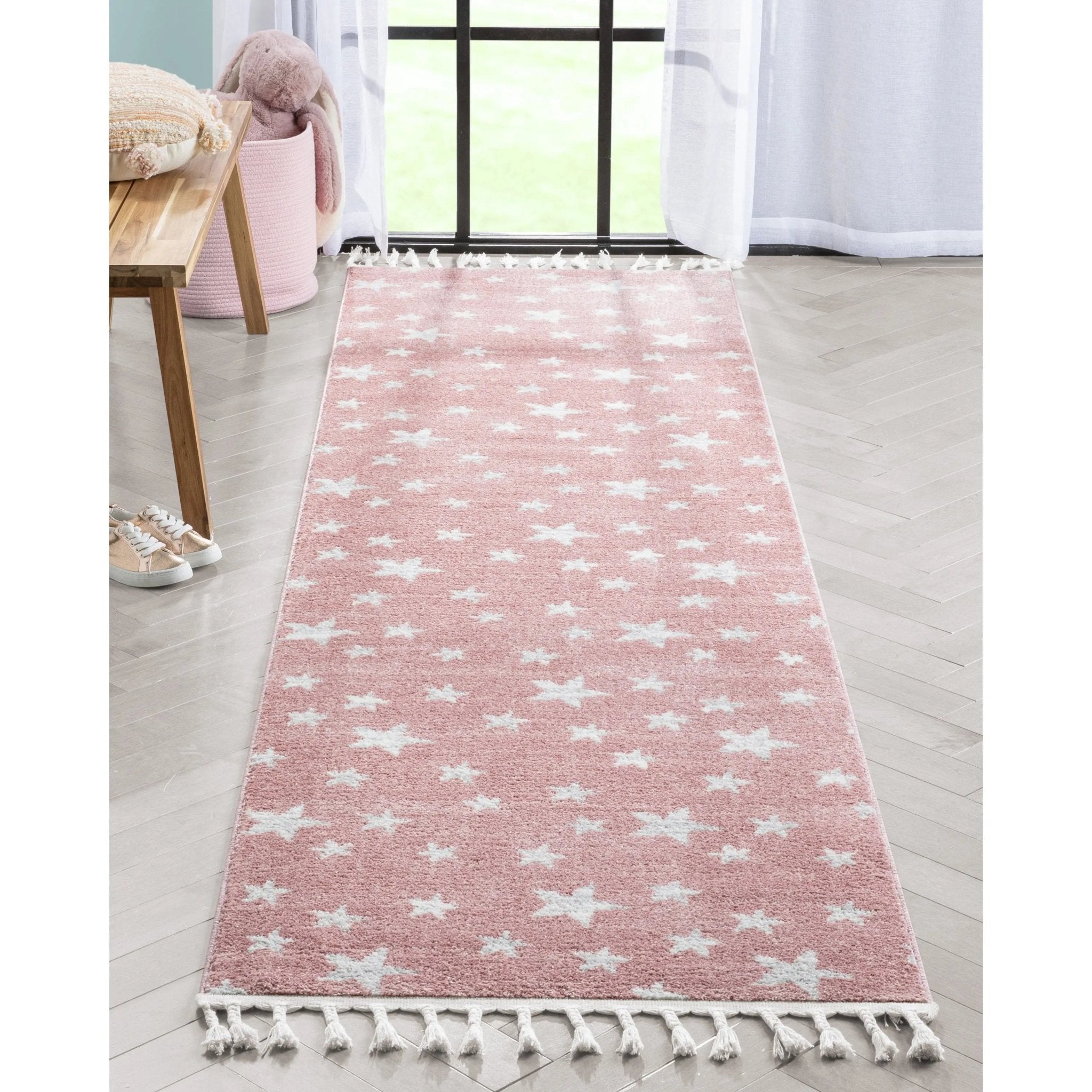 Stars Modern Geometric Pink Kids Rug Well Woven
