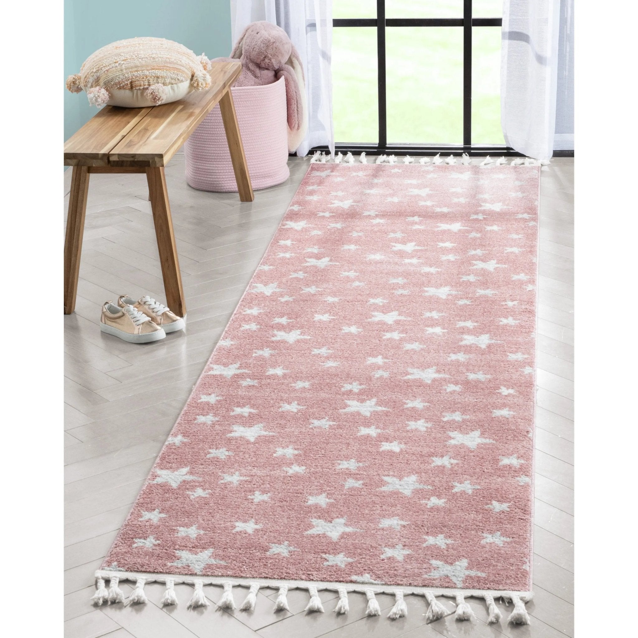 Stars Modern Geometric Pink Kids Rug Well Woven