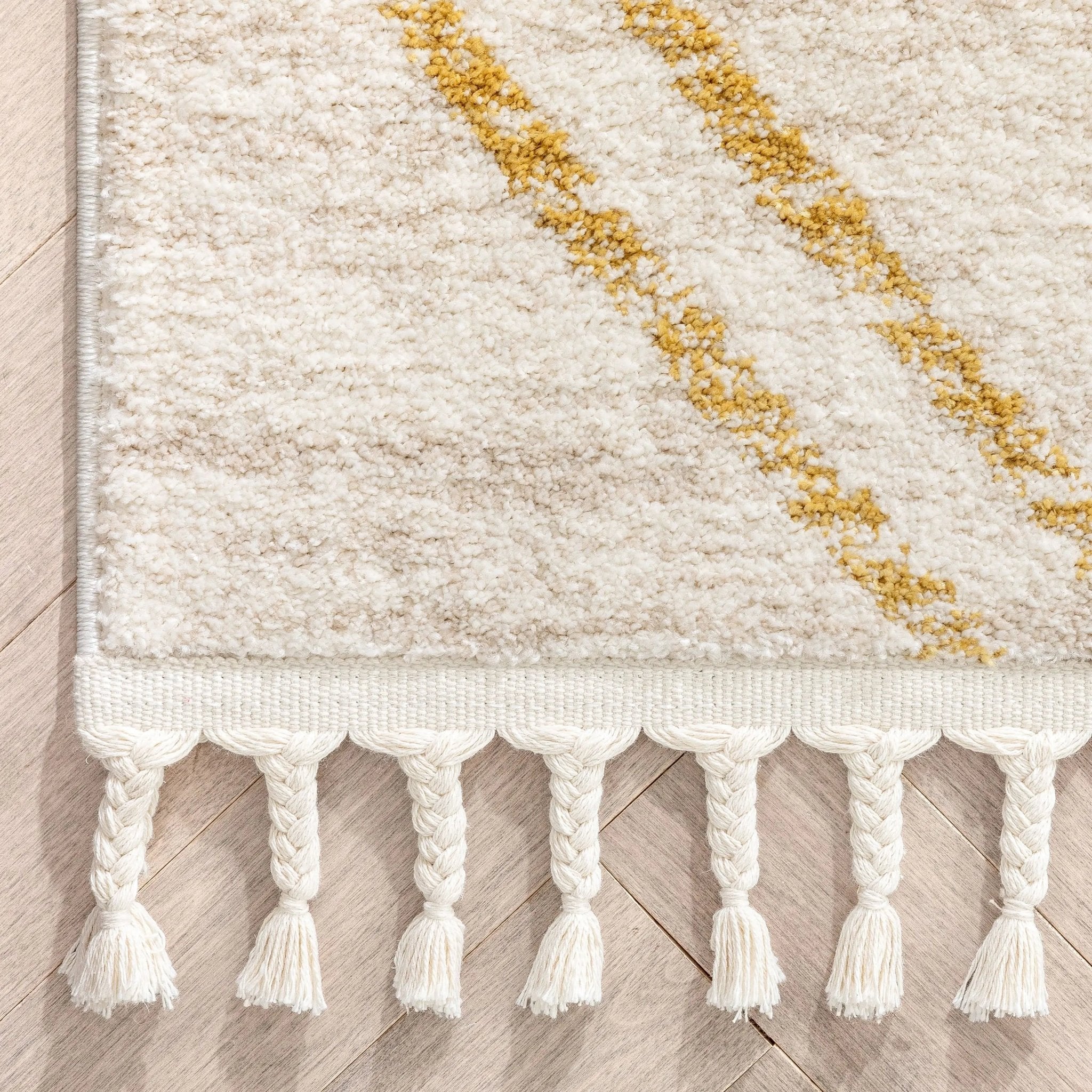 Reeve Modern Chevron Zig-Zag Yellow Ivory Kids Rug Well Woven