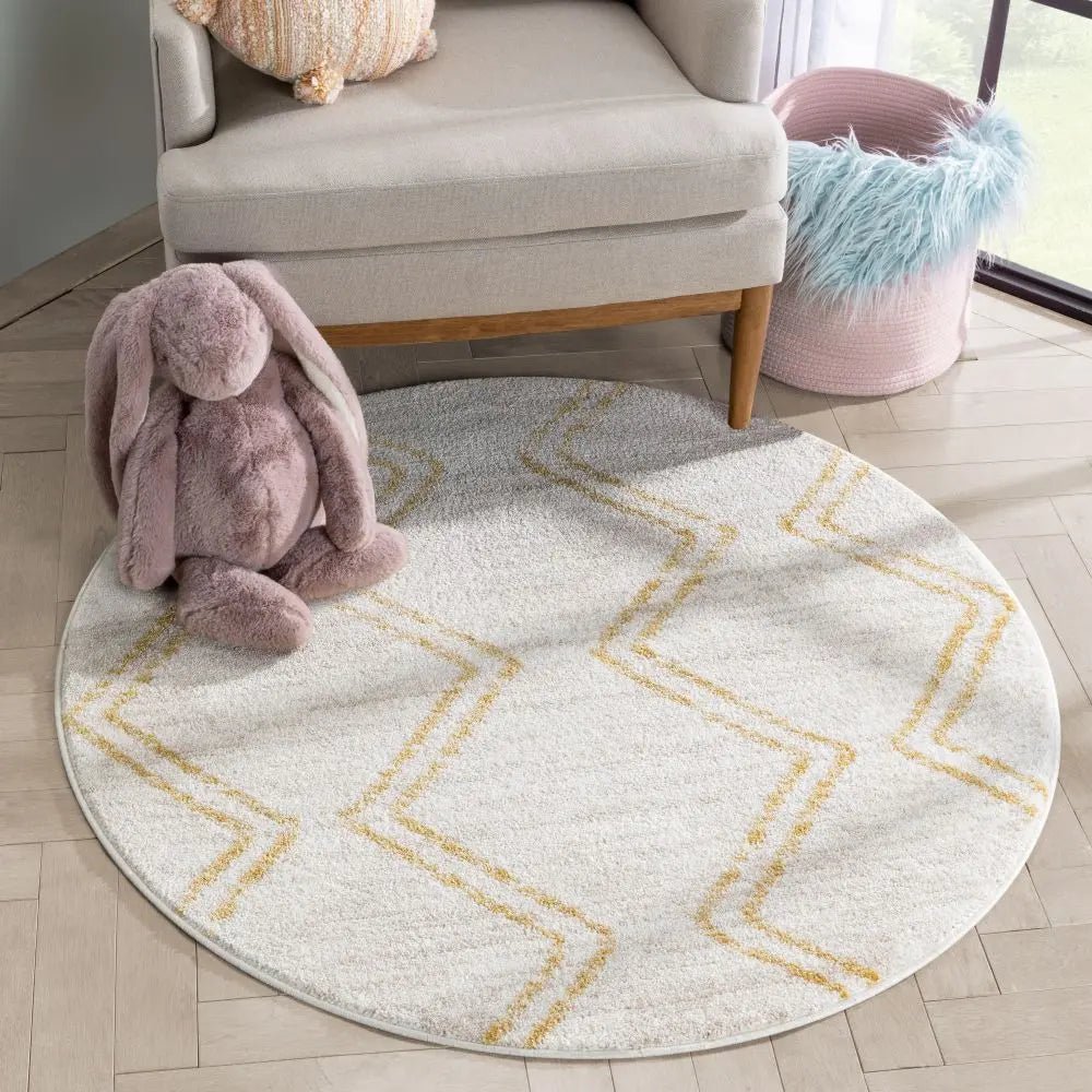 Reeve Modern Chevron Zig-Zag Yellow Ivory Kids Rug Well Woven