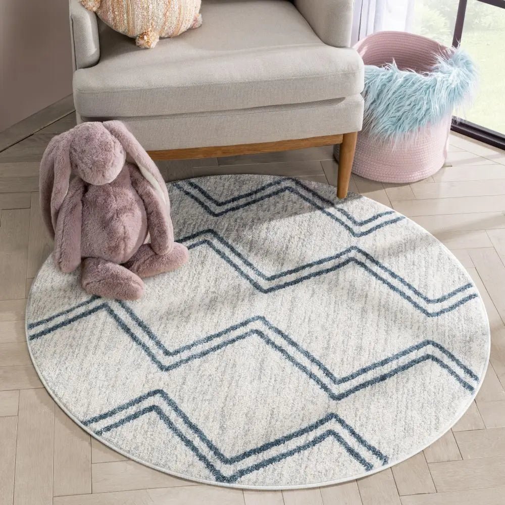 Reeve Modern Chevron Zig-Zag Blue Ivory Kids Rug Well Woven