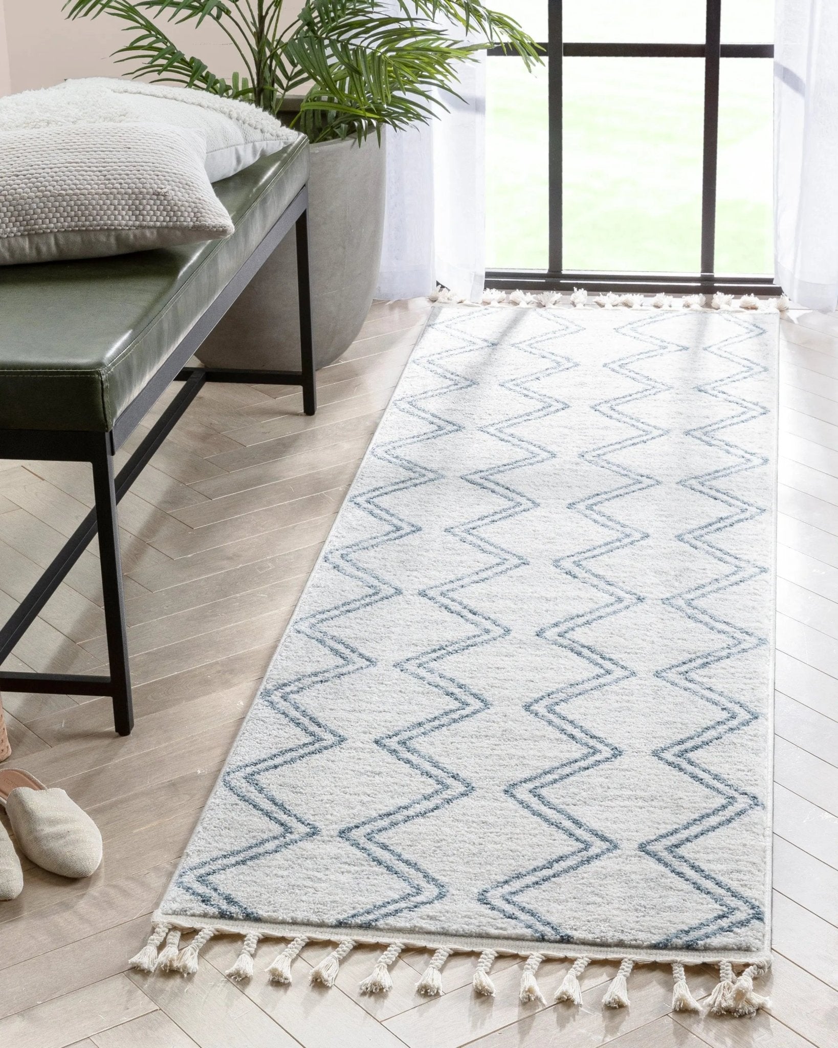 Reeve Modern Chevron Zig-Zag Blue Ivory Kids Rug Well Woven