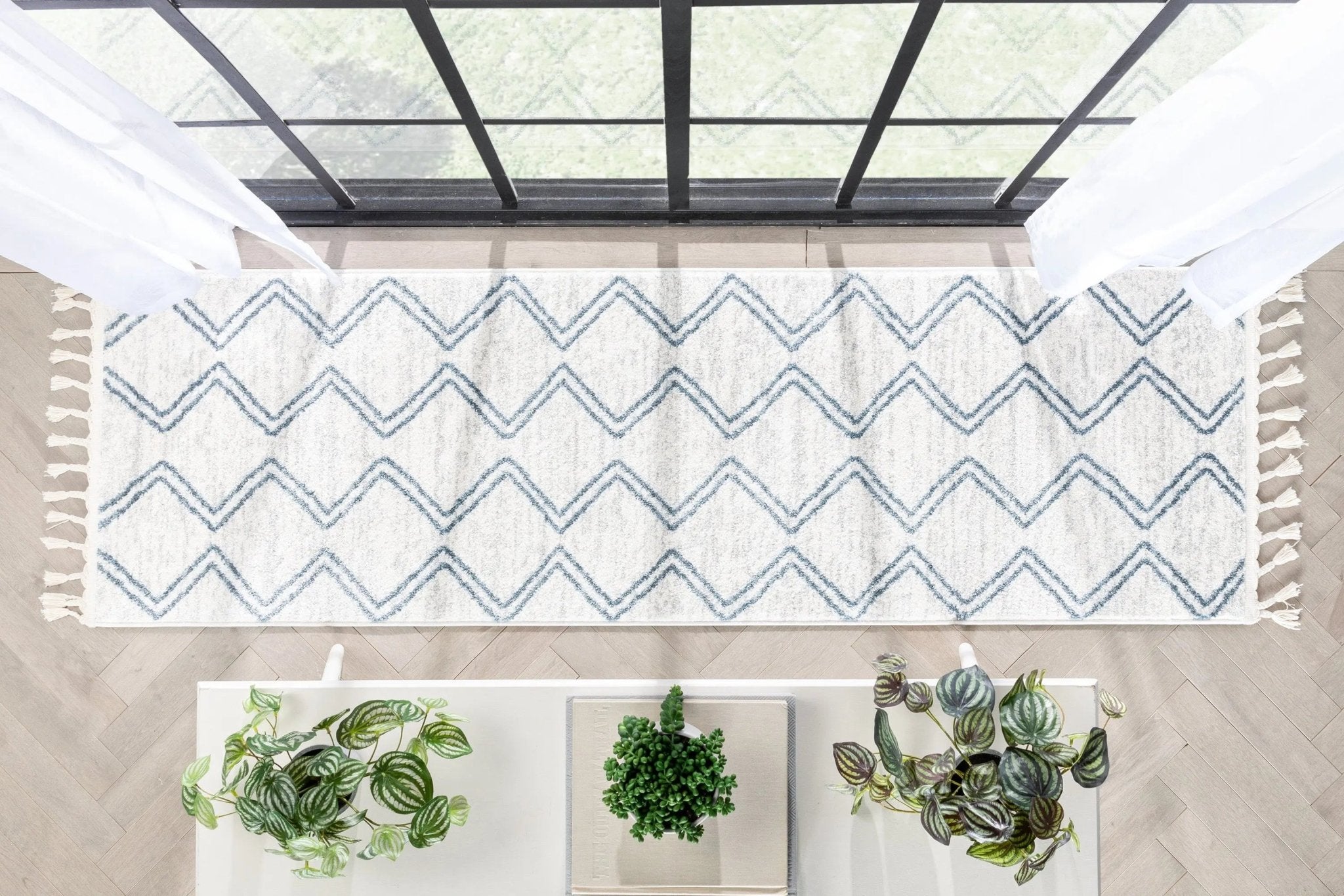 Reeve Modern Chevron Zig-Zag Blue Ivory Kids Rug Well Woven