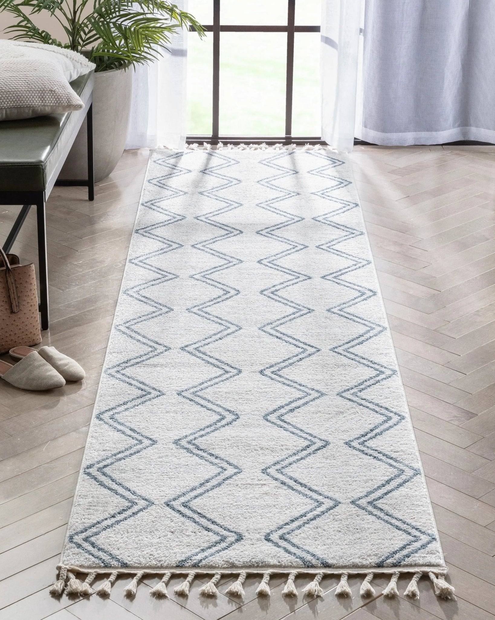Reeve Modern Chevron Zig-Zag Blue Ivory Kids Rug Well Woven