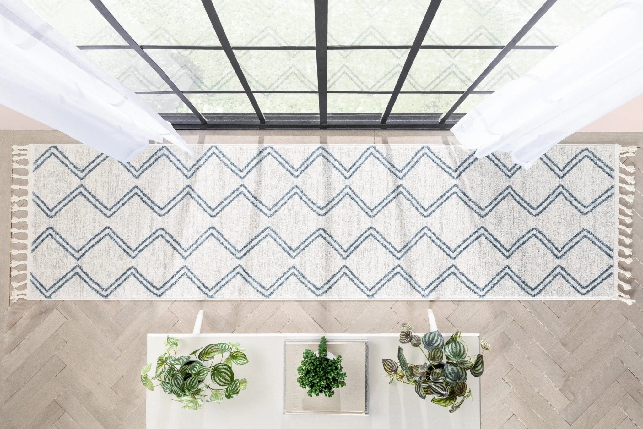 Reeve Modern Chevron Zig-Zag Blue Ivory Kids Rug Well Woven