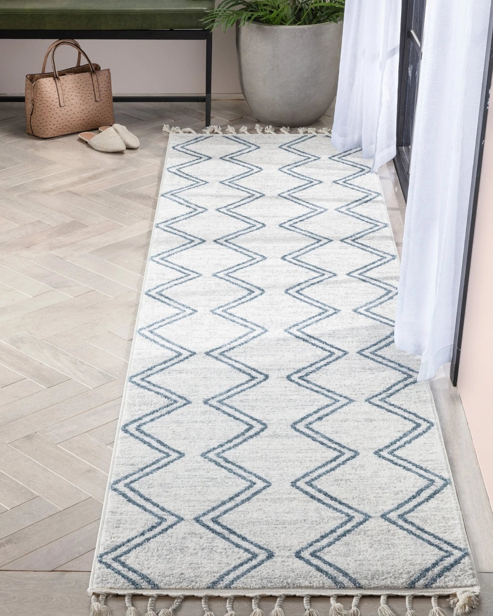 Reeve Modern Chevron Zig-Zag Blue Ivory Kids Rug Well Woven