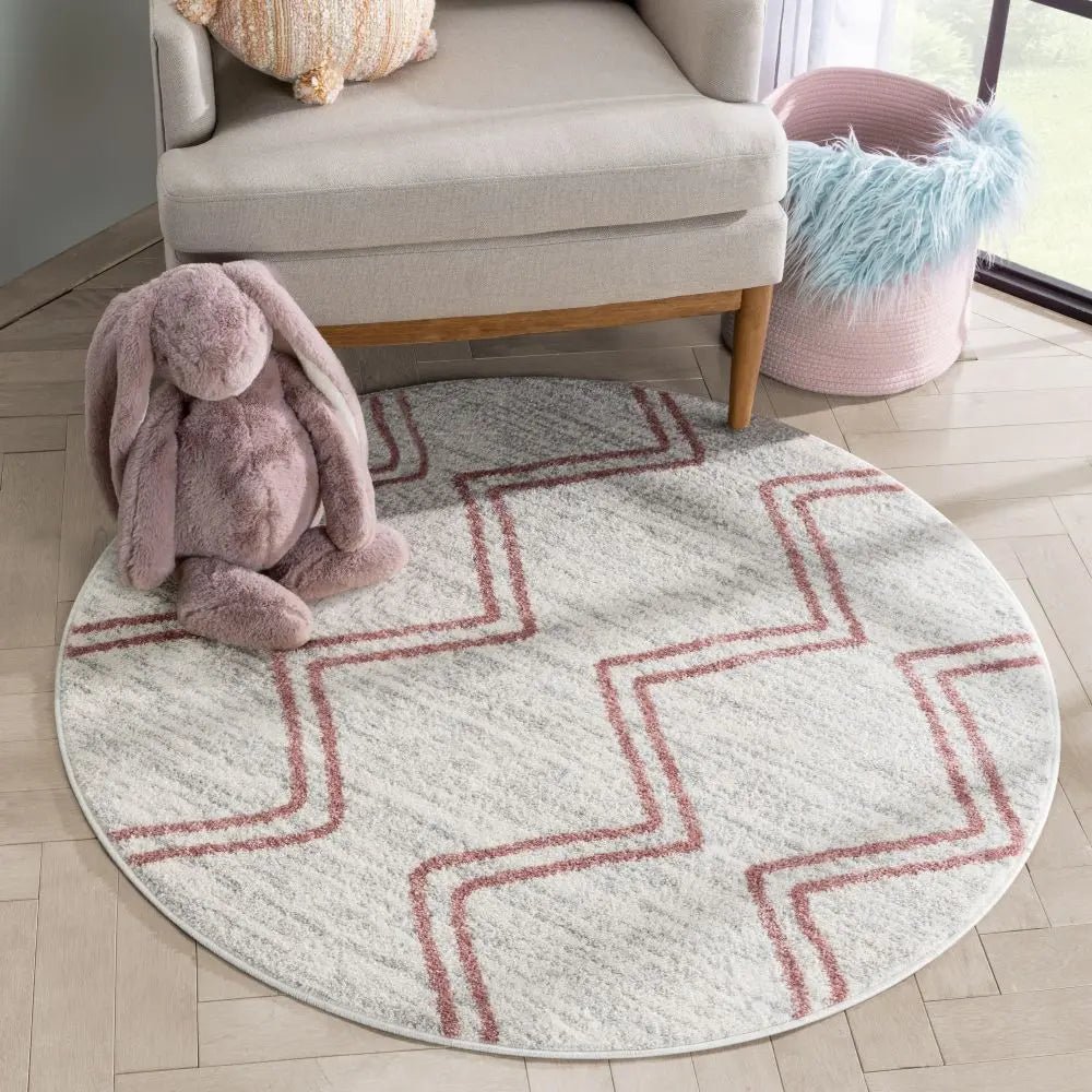 Reeve Modern Chevron Zig-Zag Pink Ivory Kids Rug Well Woven
