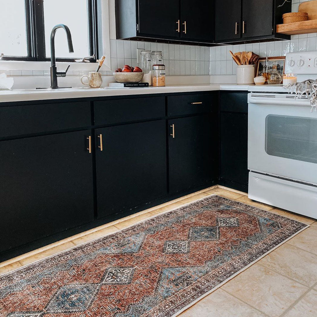 Menda Machine Washable Vintage Bohemian Meallion Oriental Blush Flat-Weave Distressed Rug Well Woven