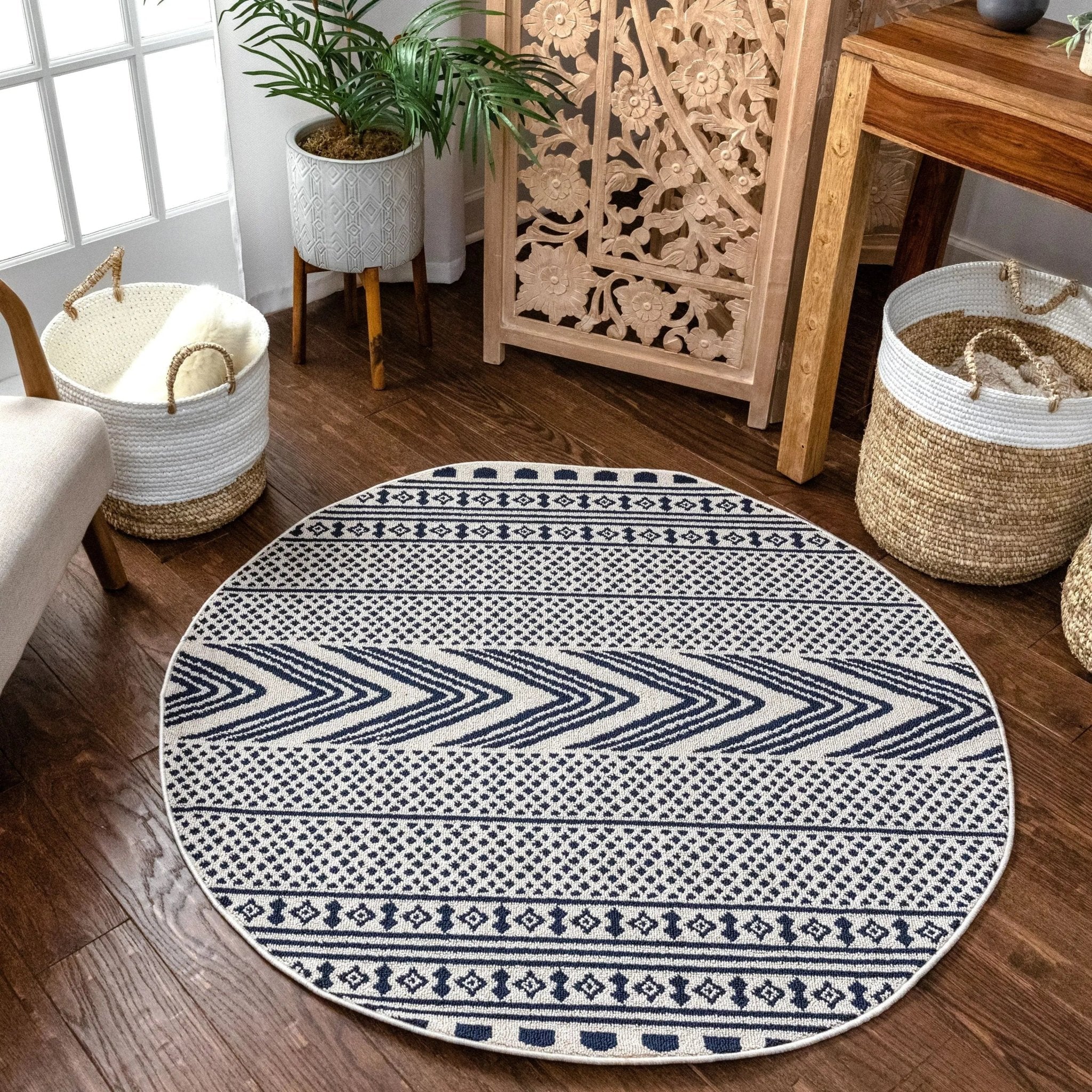Cruce Tribal Moroccan Geometric Dark Blue Kilim-Style Rug Well Woven