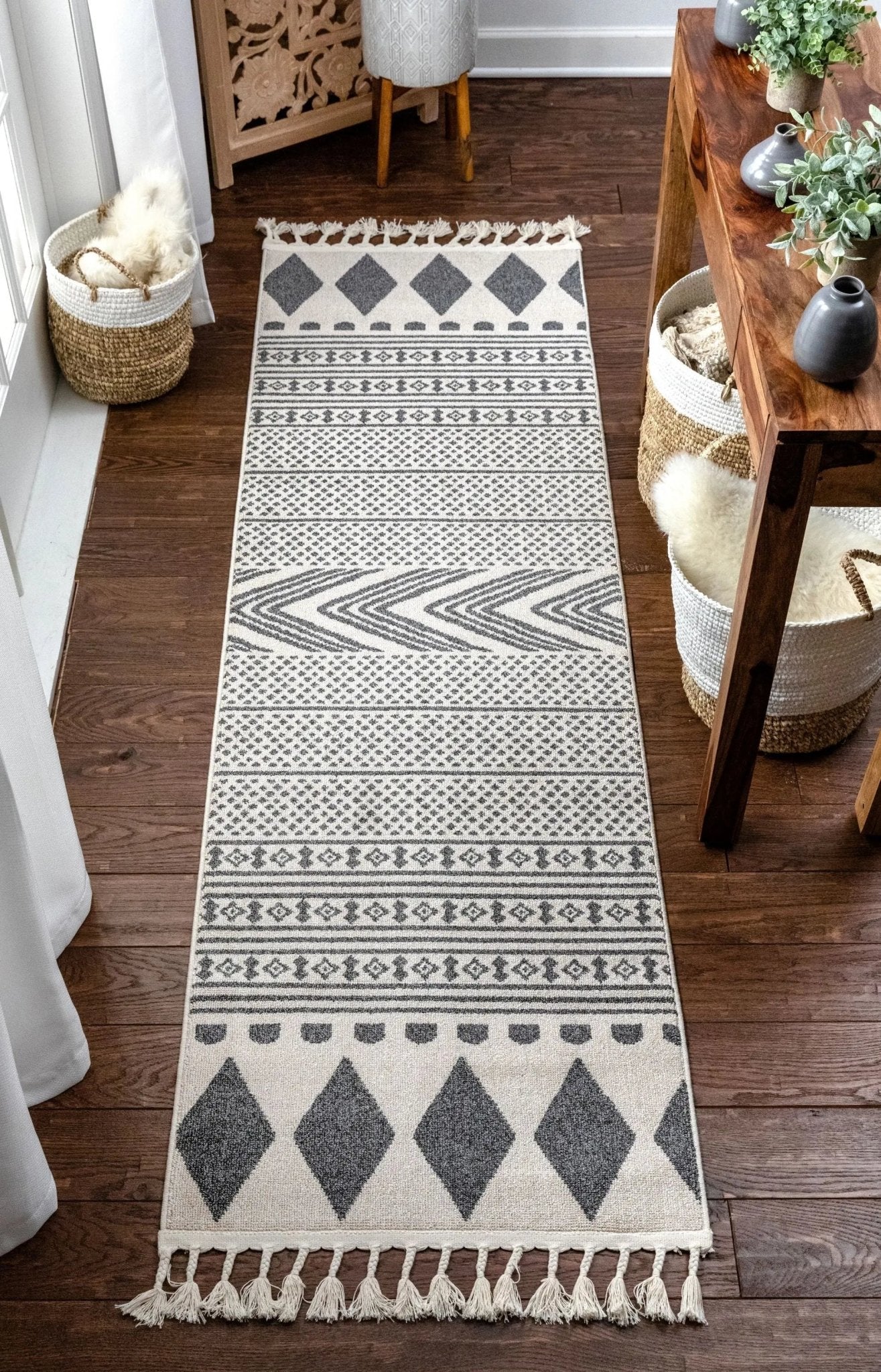 Cruce Tribal Moroccan Geometric Grey Kilim-Style Rug Well Woven