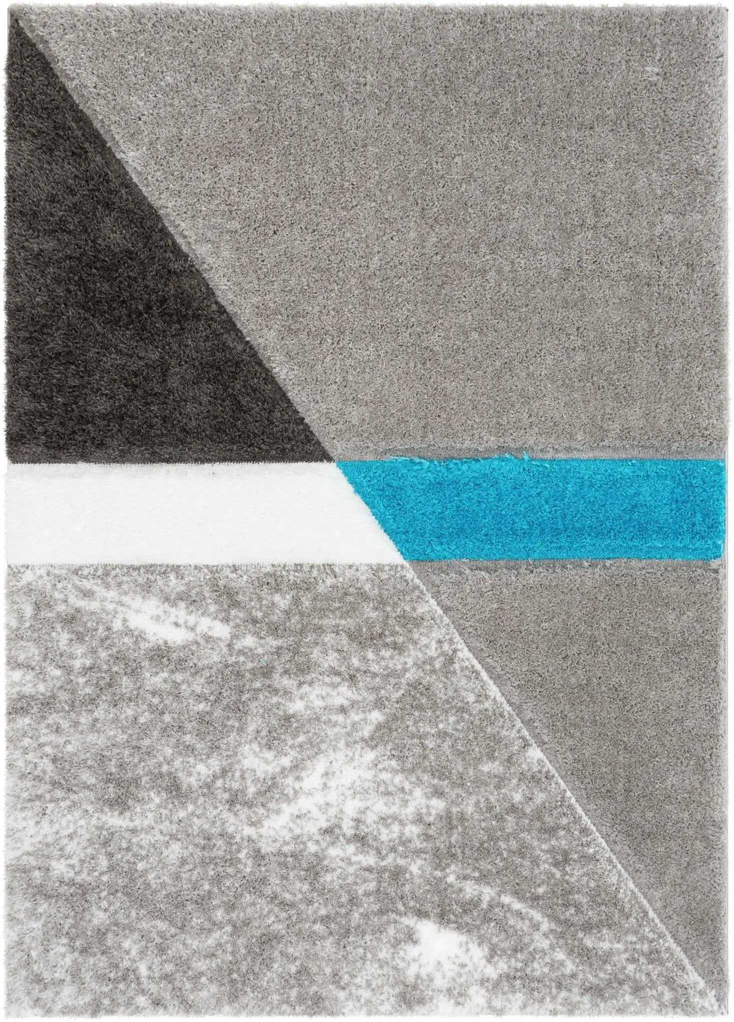 Mori Modern Abstract Geometric 3D Textured Shag Grey Blue Rug Well Woven