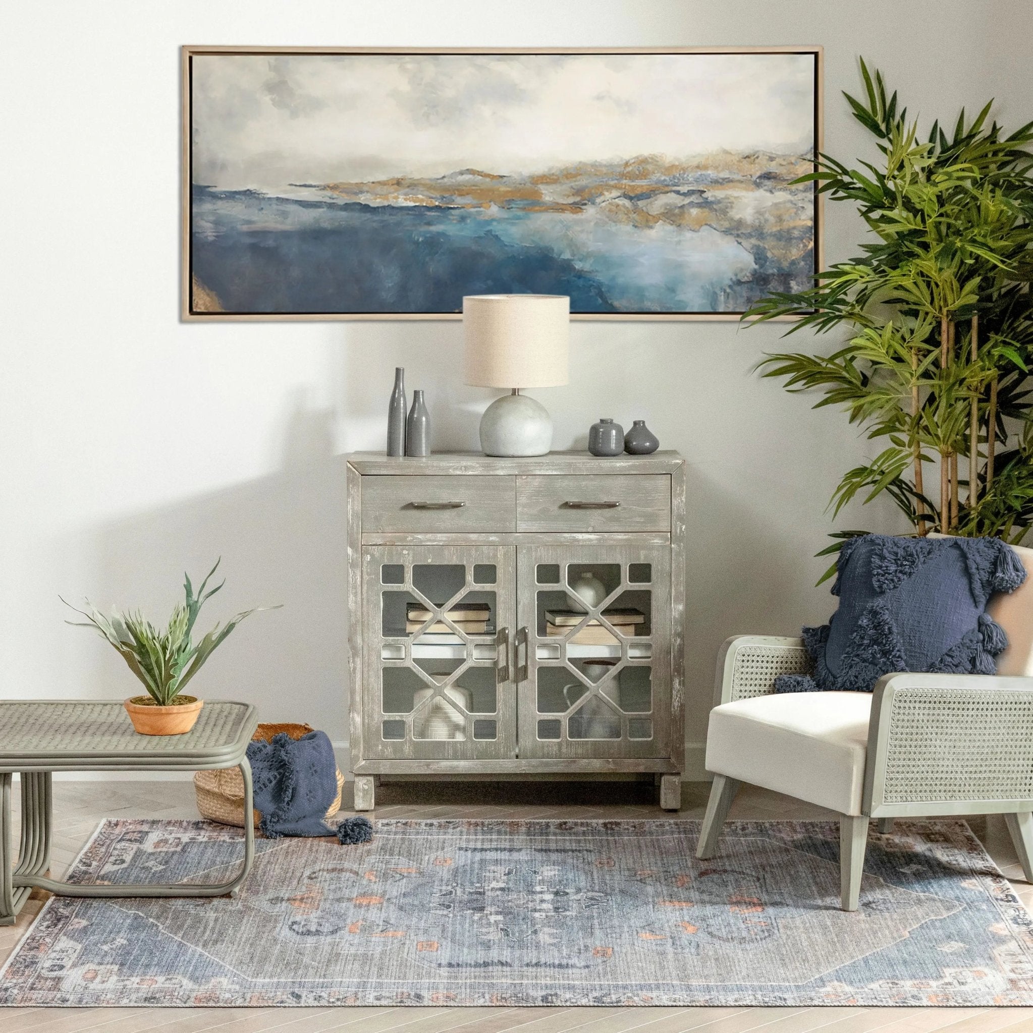 Cambria Machine Washable Vintage Medallion Oriental Light Blue Flat-Weave Distressed 5'3" x 7'3" Rug Well Woven