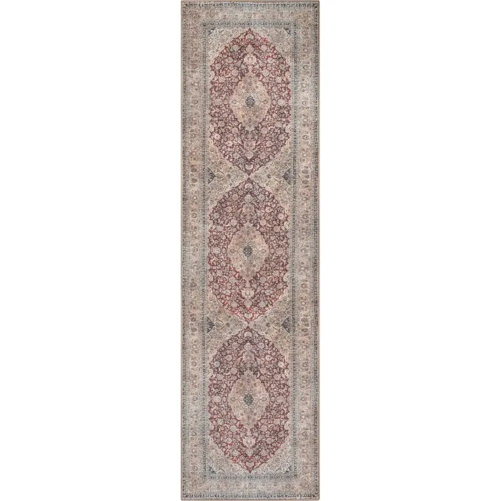 Tonti Machine Washable Vintage Medallion Oriental Red Flat-Weave Distressed Rug Well Woven