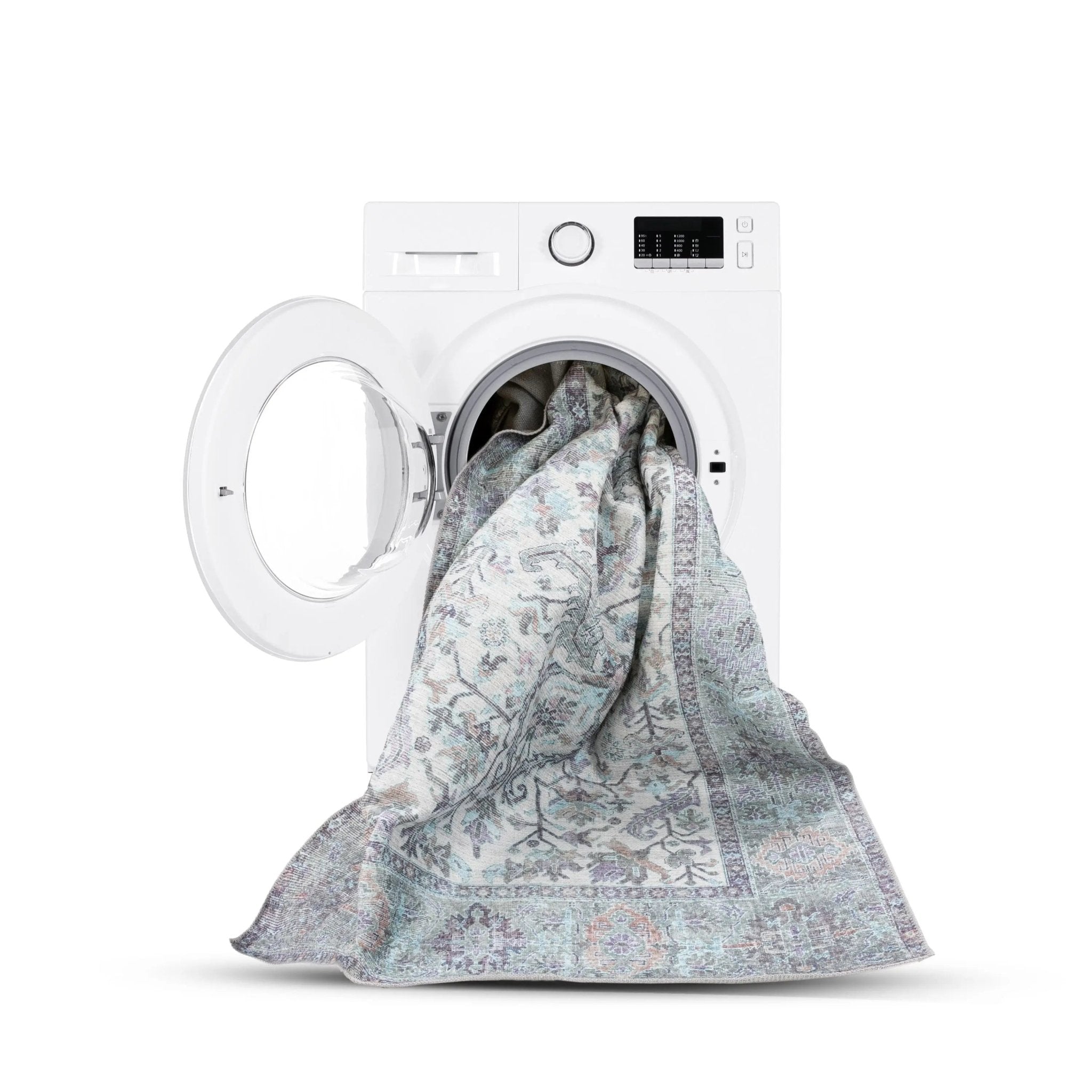 Macon Machine Washable Vintage Medallion Botanical Border Beige Flat-Weave Distressed 5'3" x 7'3" Rug Well Woven